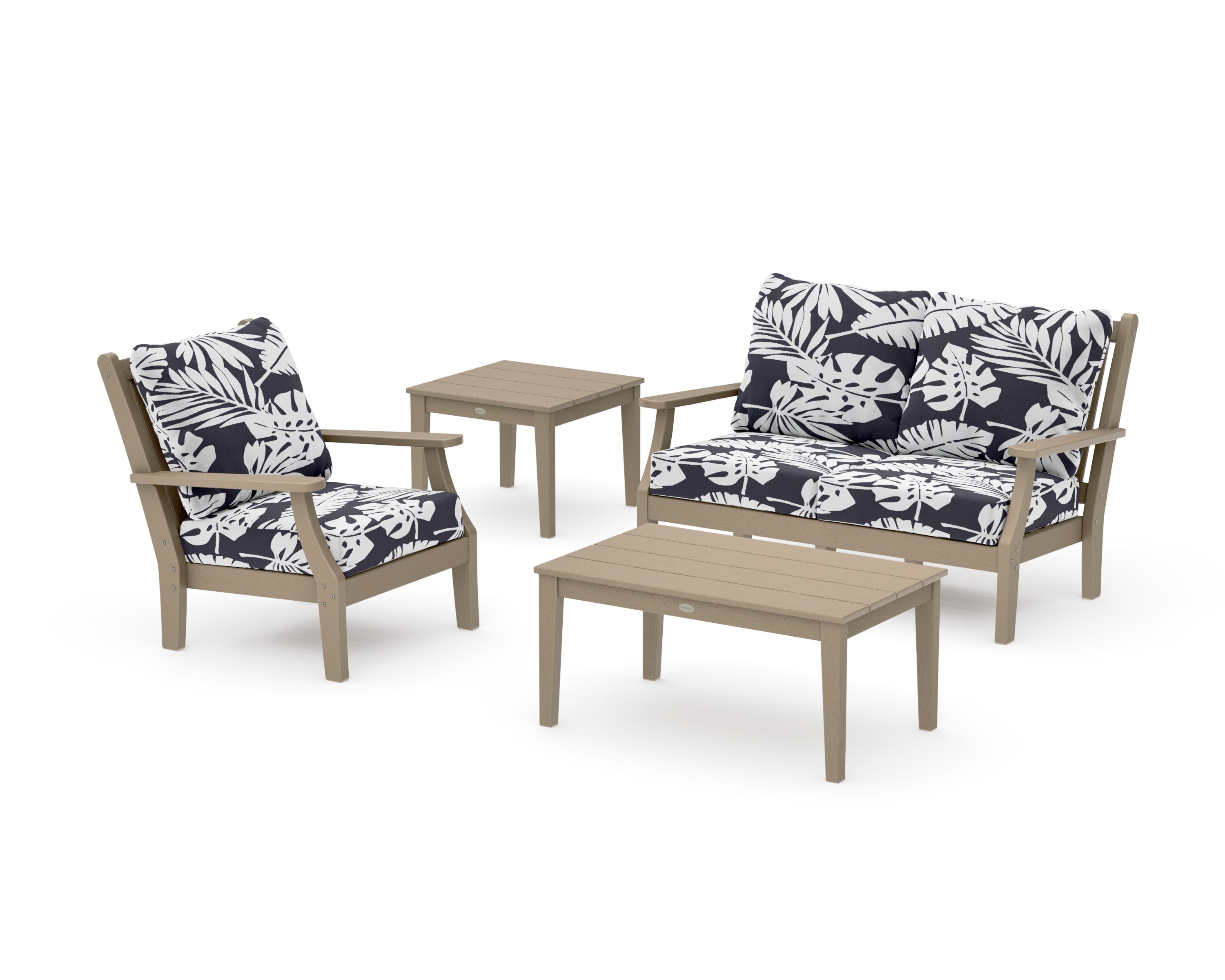 Wovendale 4-Piece Deep Seating Set in Vintage Sahara / Leaf Navy