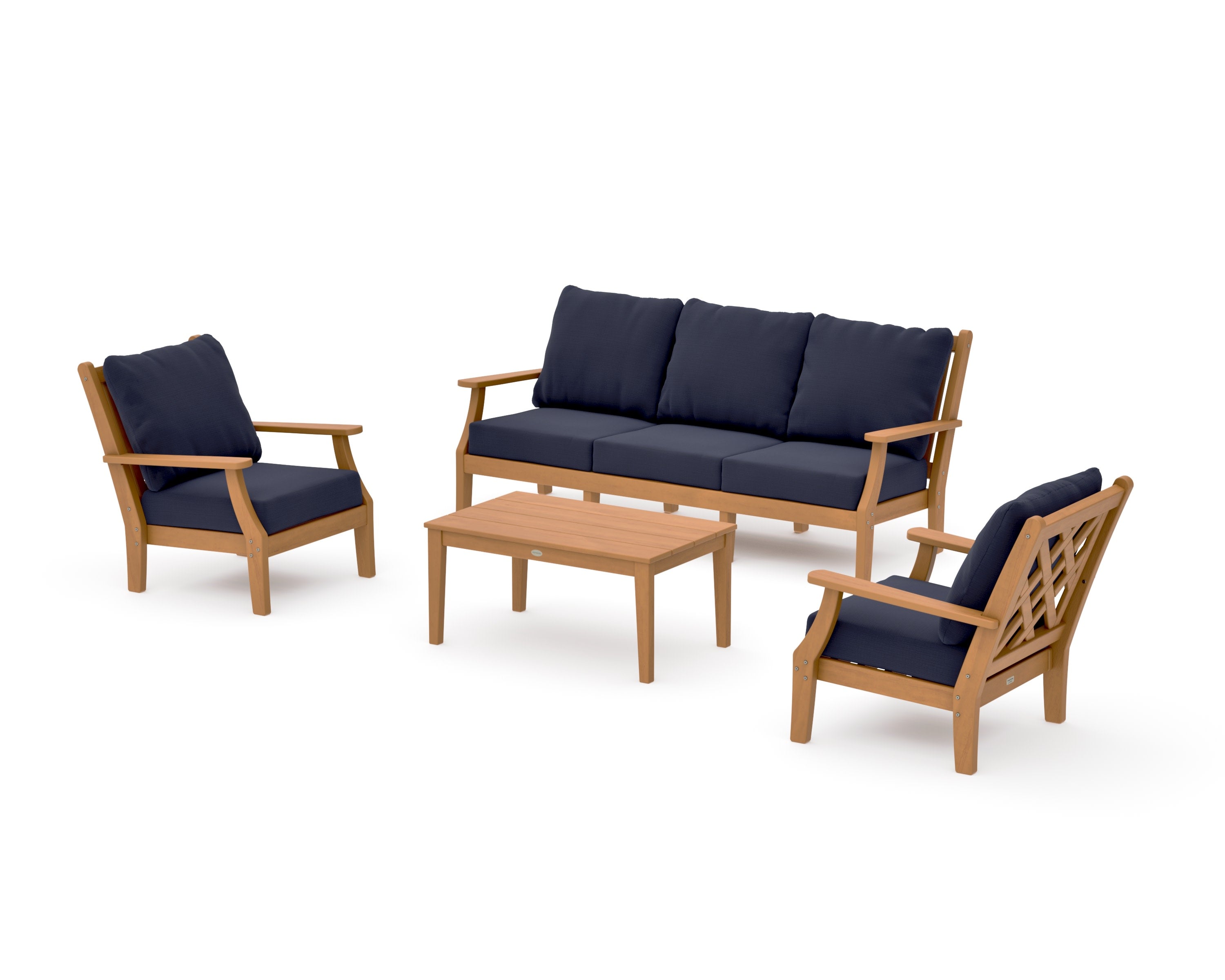 Wovendale 4-Piece Deep Seating Set with Sofa in Natural / Navy Linen