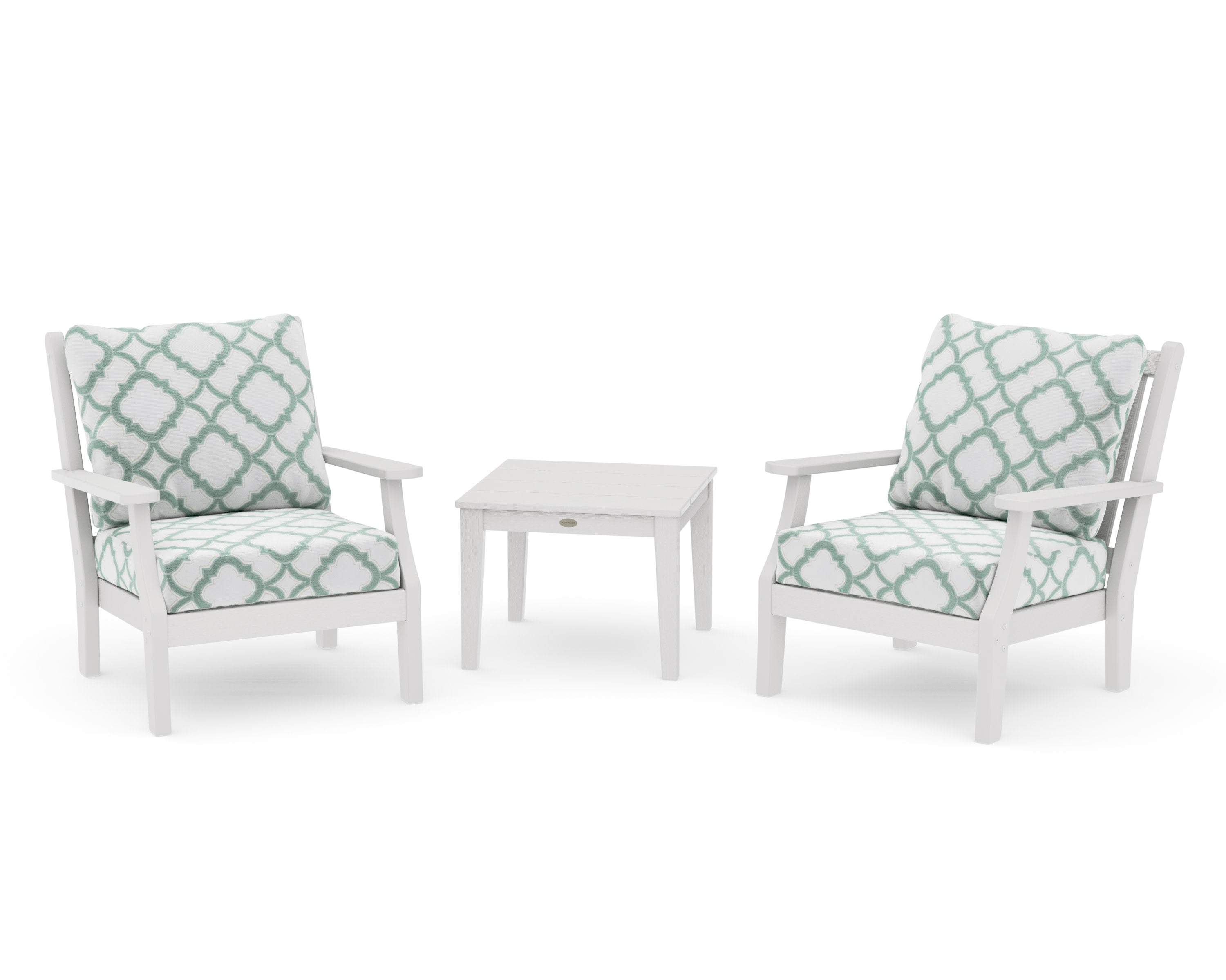 Wovendale 3-Piece Deep Seating Set in Vintage White / Trellis Glacier Spa