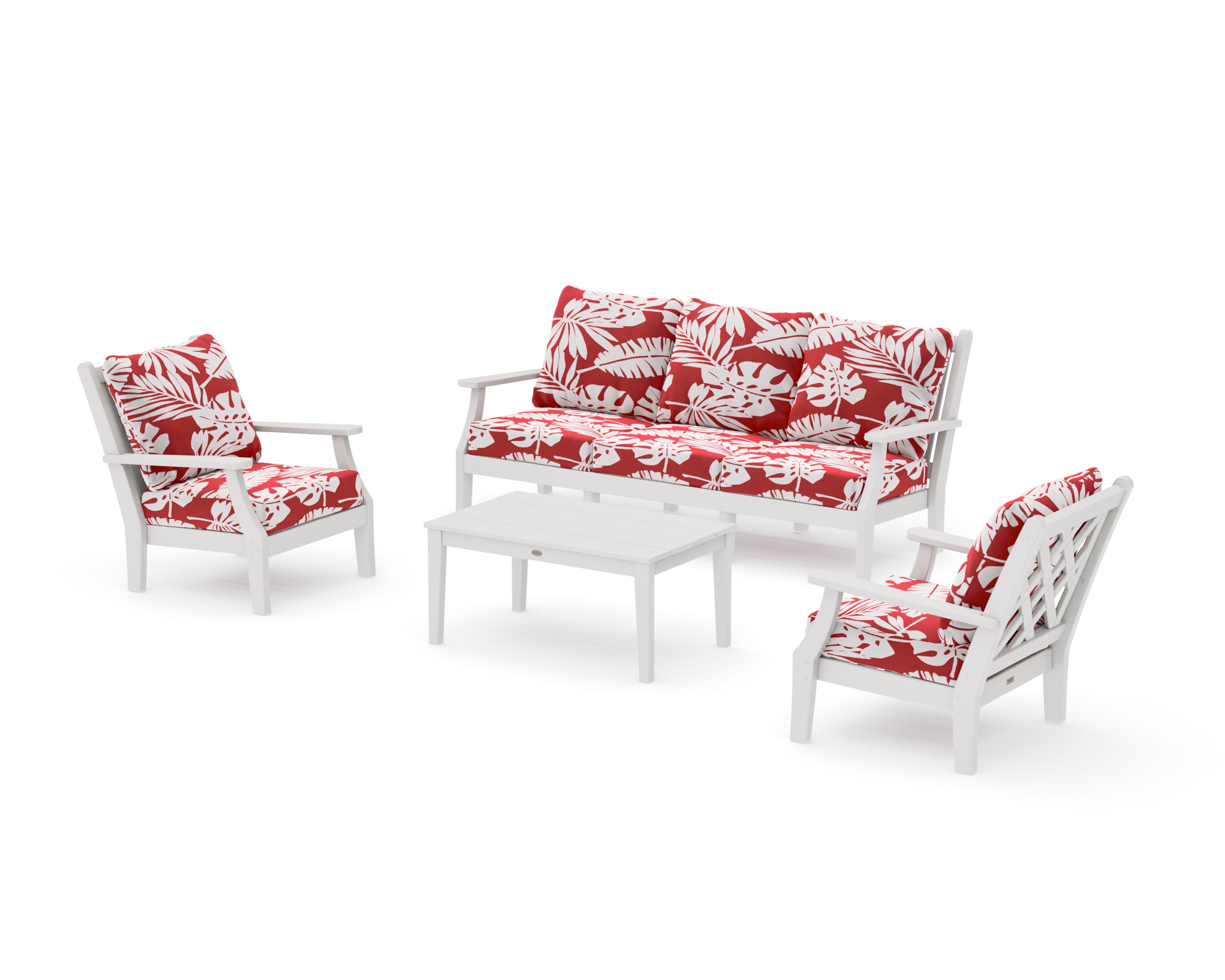 Wovendale 4-Piece Deep Seating Set with Sofa in Vintage White / Leaf Crimson