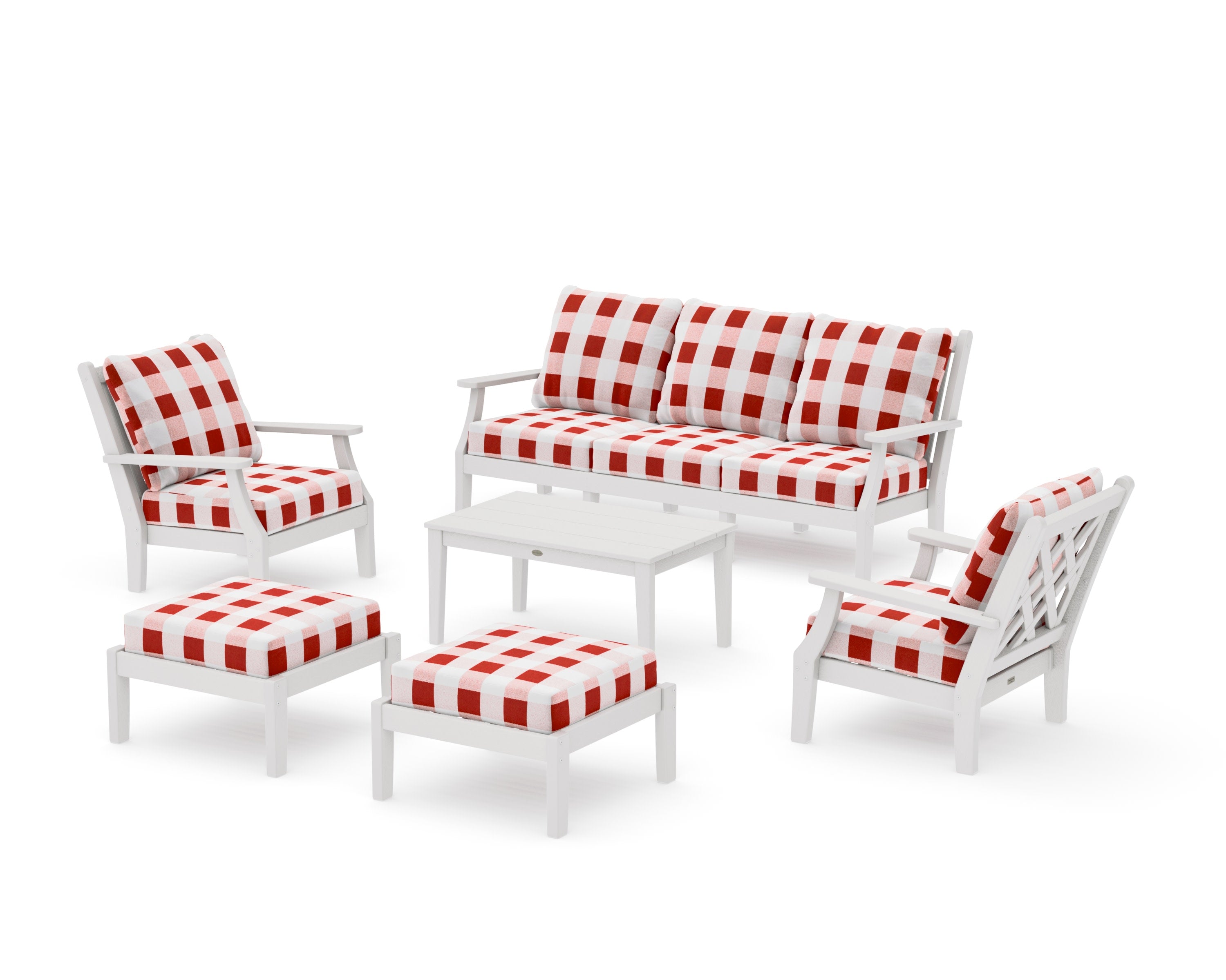 Wovendale 6-Piece Lounge Sofa Set in Vintage White / Buffalo Plaid Crimson