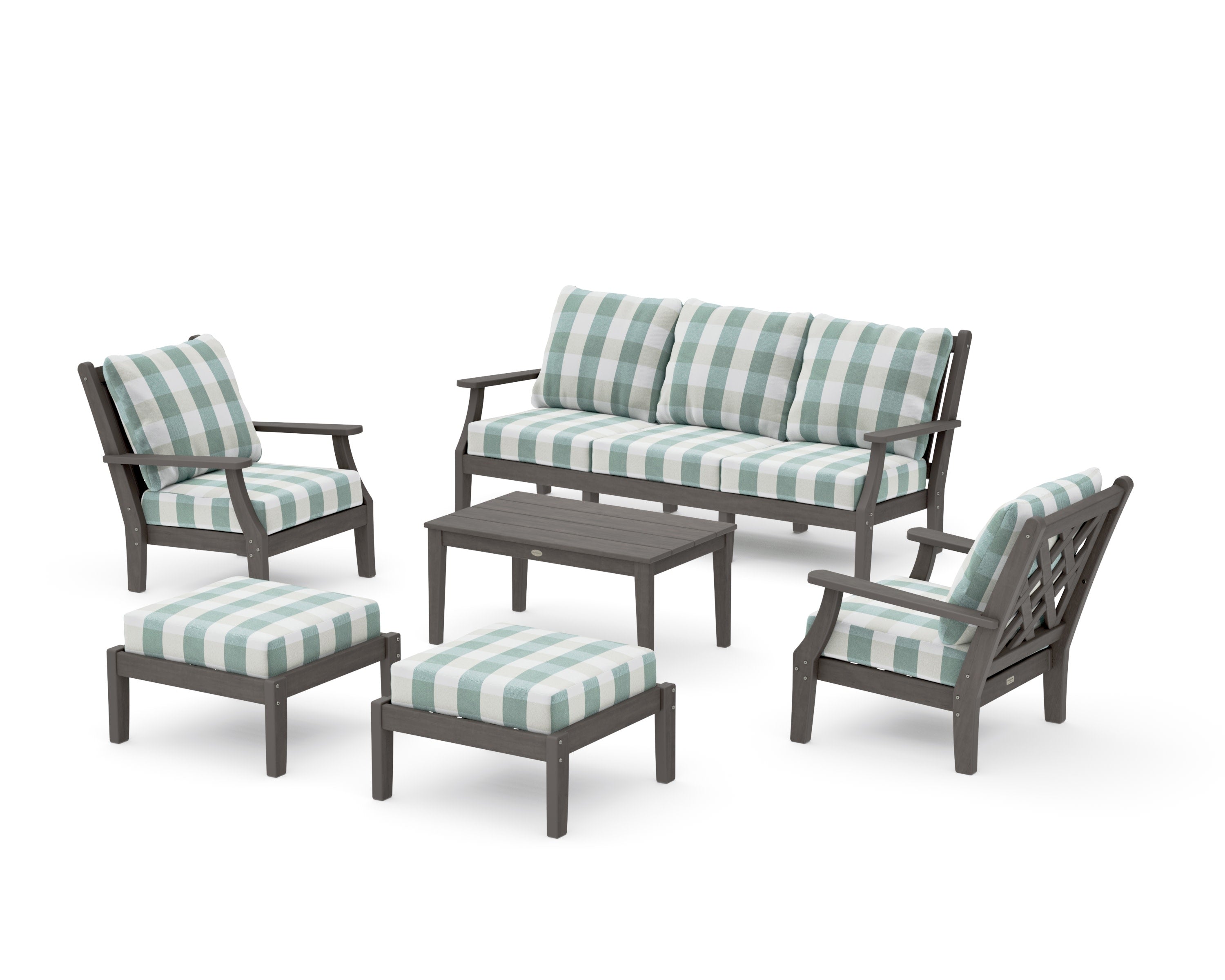 Wovendale 6-Piece Lounge Sofa Set in Driftwood / Buffalo Plaid Glacier Spa