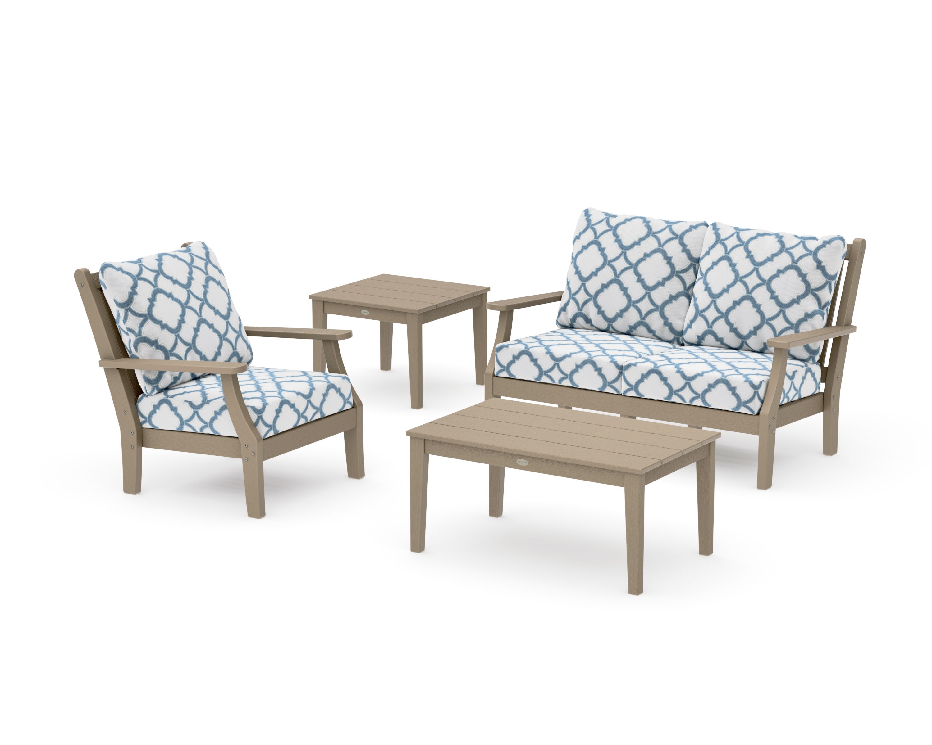 Wovendale 4-Piece Deep Seating Set in Vintage Sahara / Trellis Sky Blue