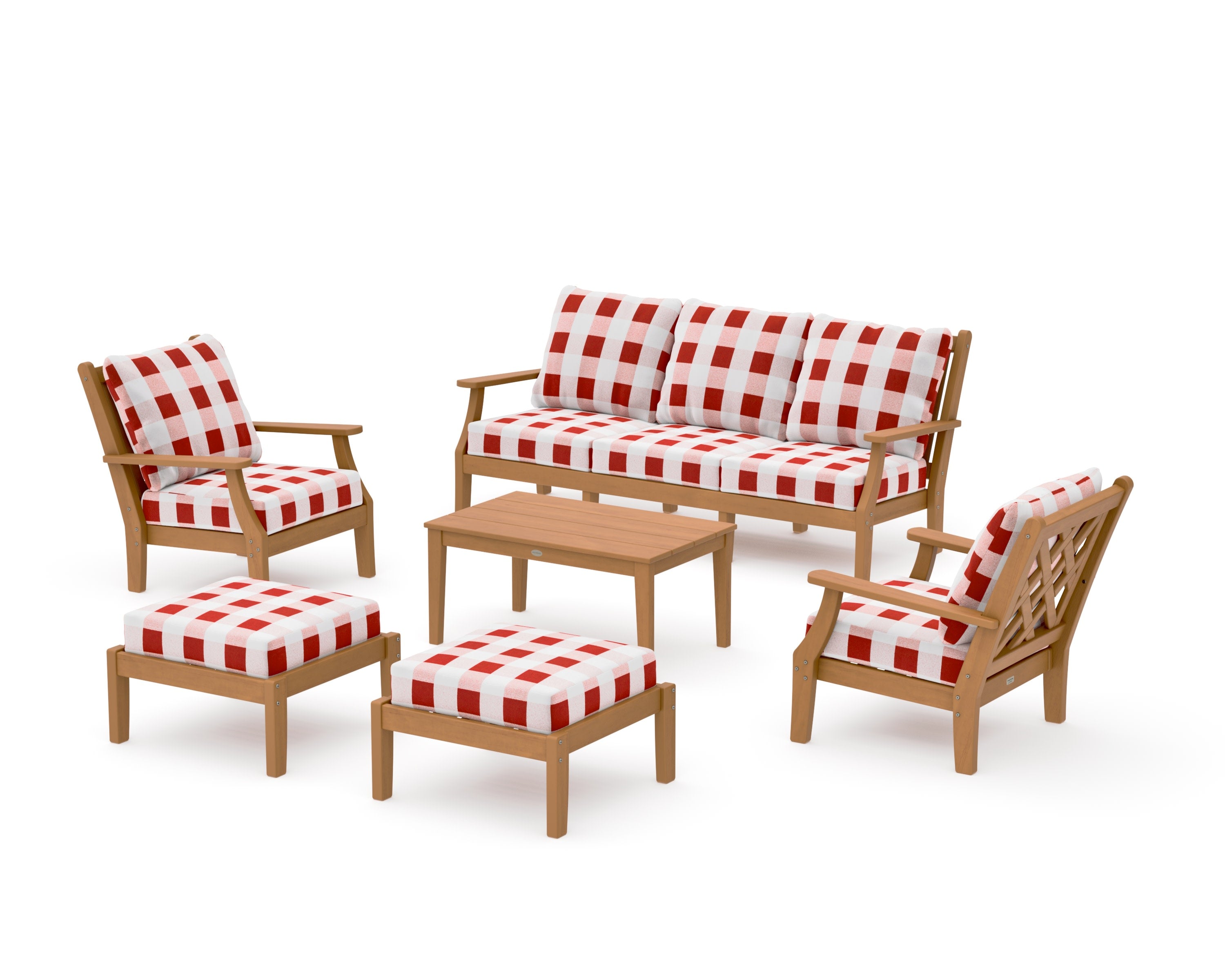 Wovendale 6-Piece Lounge Sofa Set in Natural / Buffalo Plaid Crimson