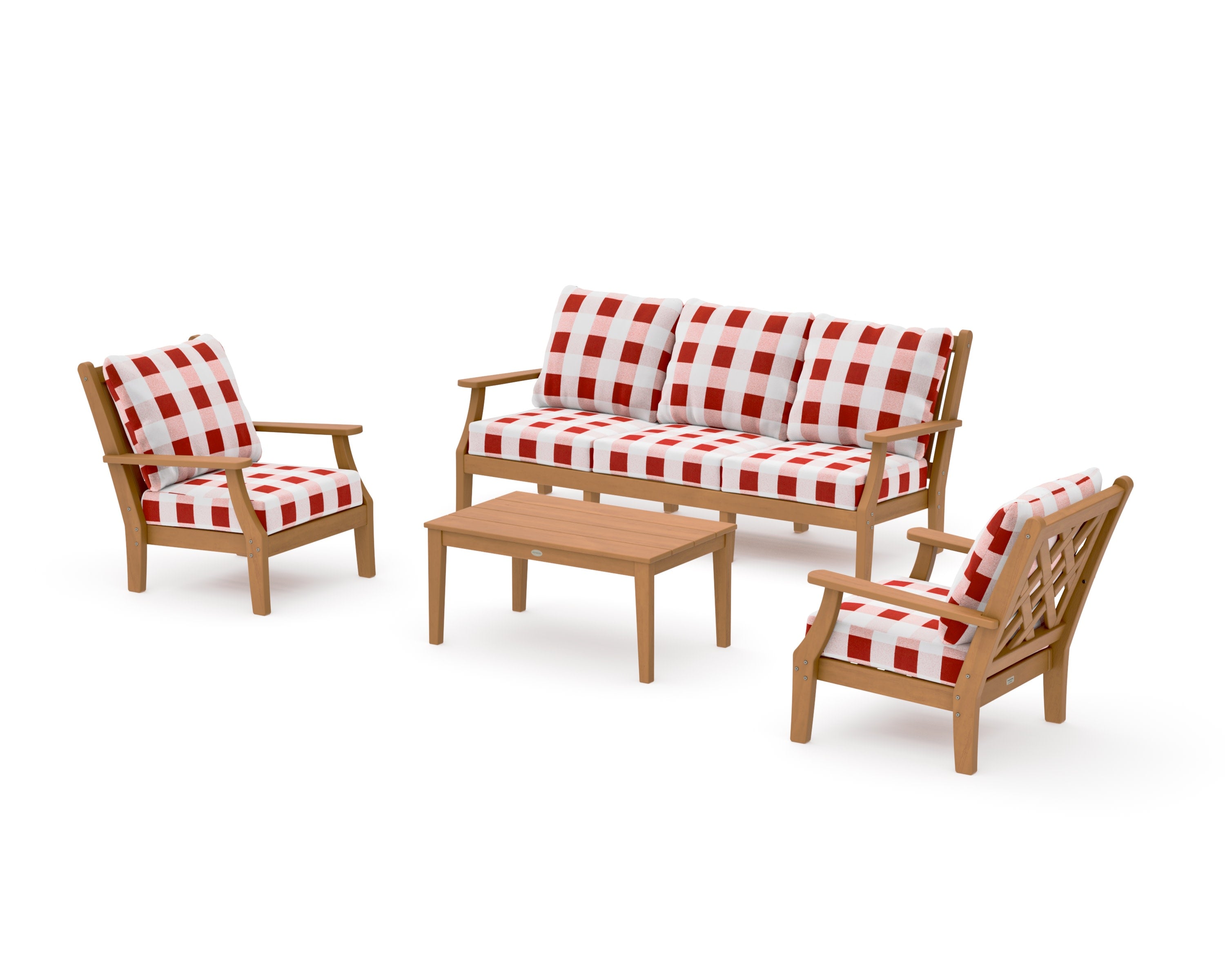 Wovendale 4-Piece Deep Seating Set with Sofa in Natural / Buffalo Plaid Crimson