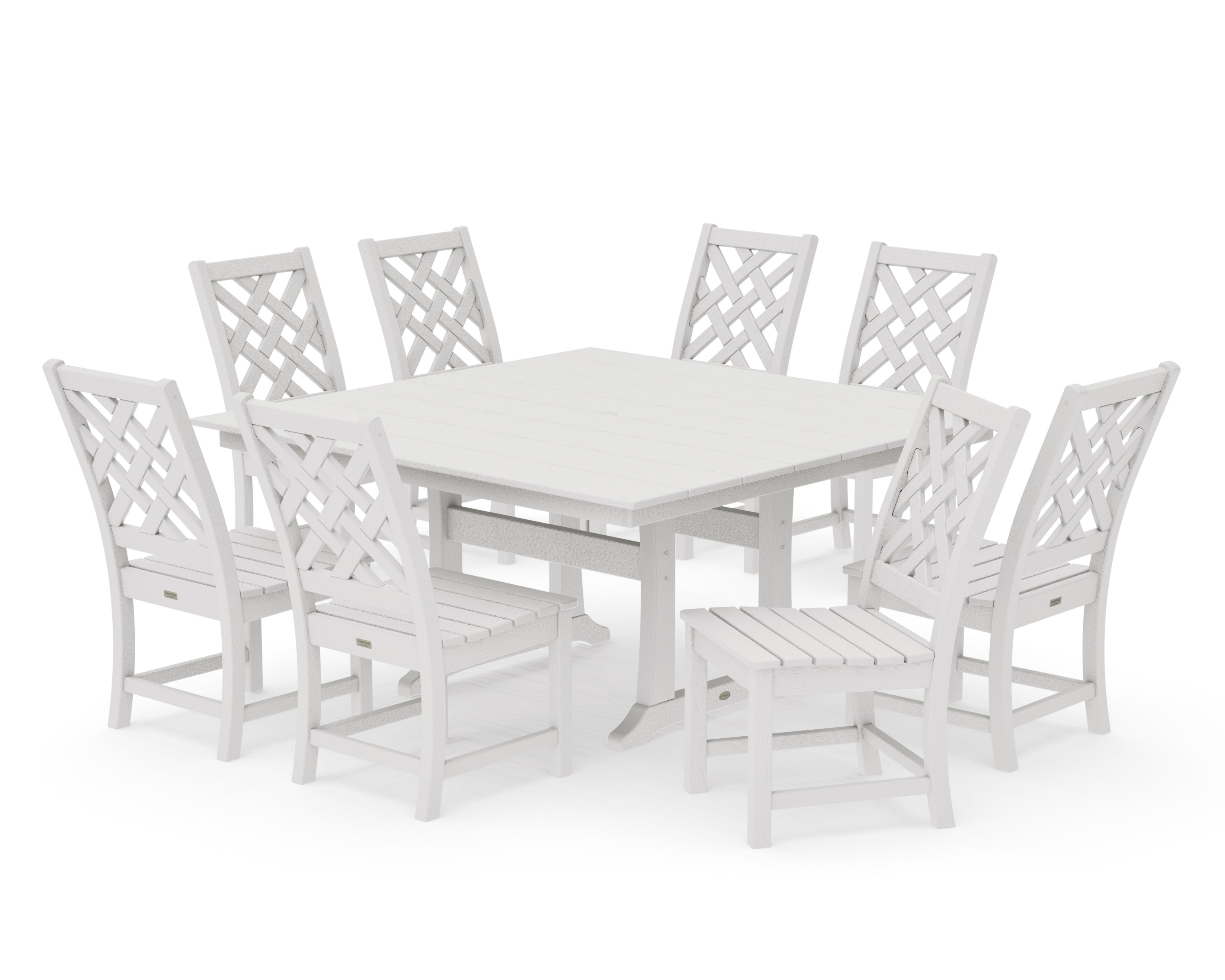 Wovendale Side Chair 9-Piece Square Farmhouse Dining Set with Trestle Legs in Vintage White