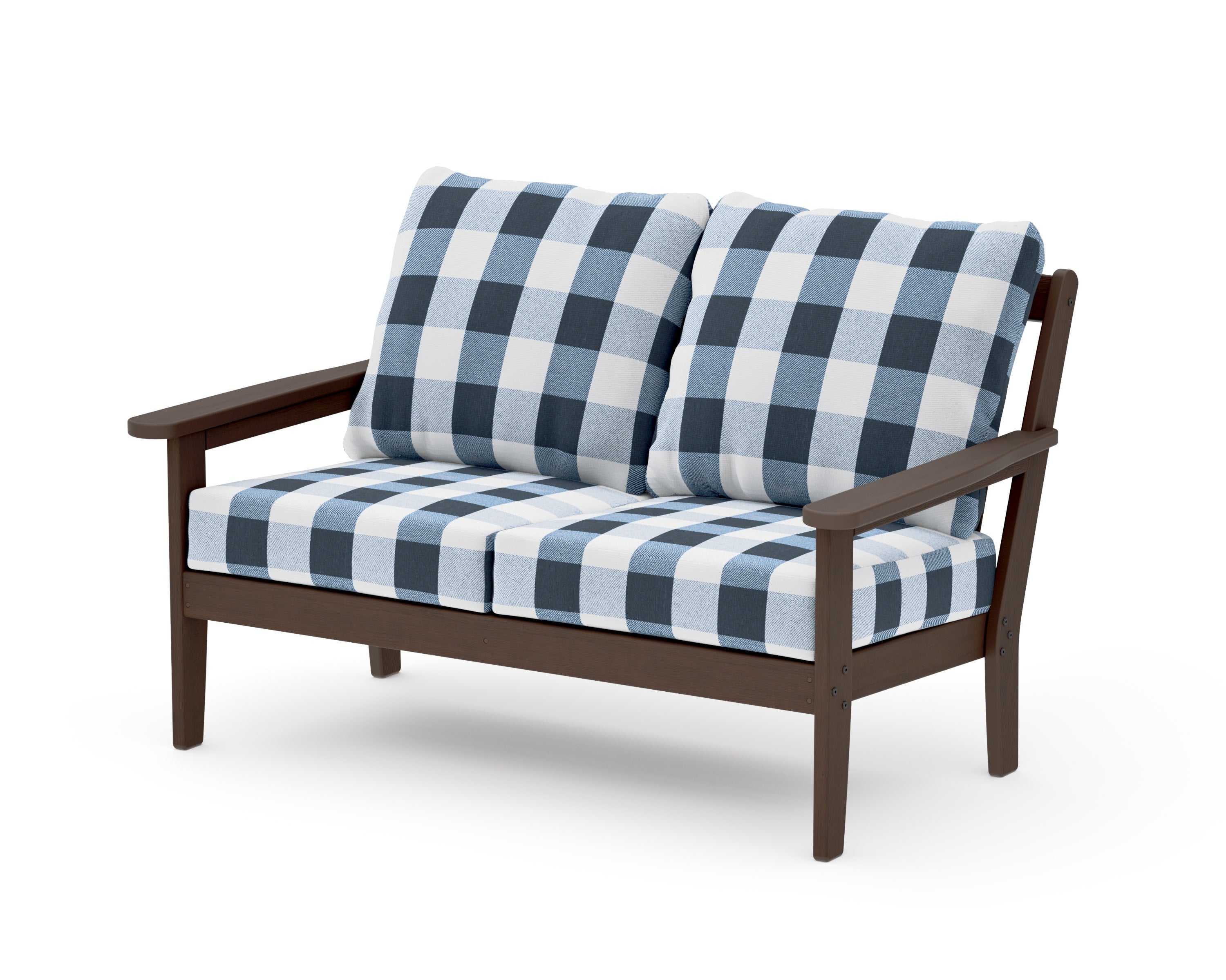 Cottage Deep Seating Loveseat in Kona / Buffalo Plaid Marine Indigo