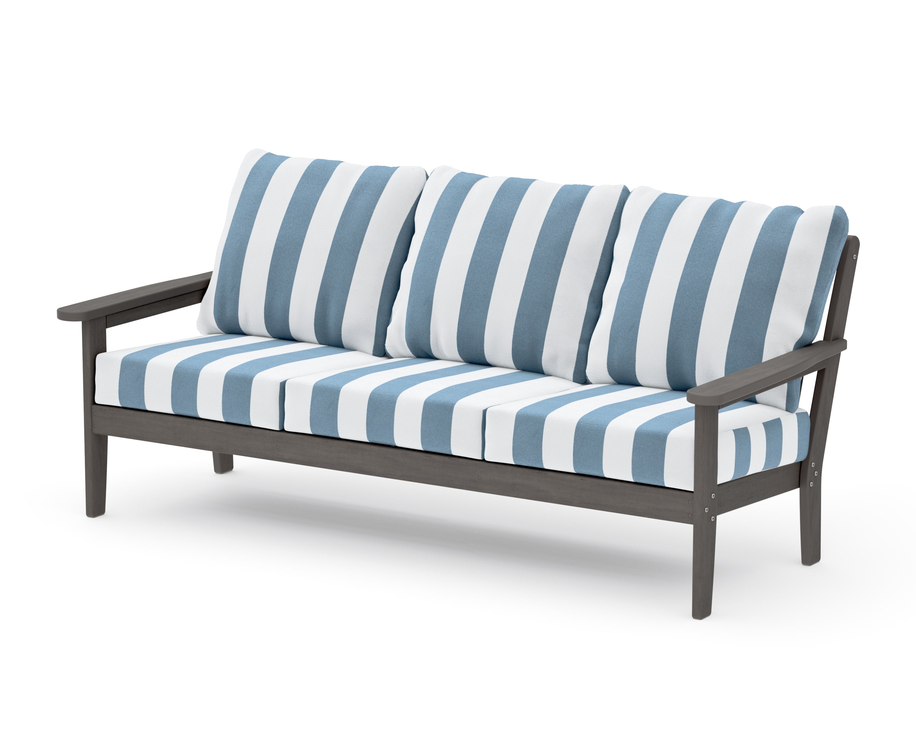 Cottage Deep Seating Sofa in Driftwood / Cabana Stripe Sky Blue