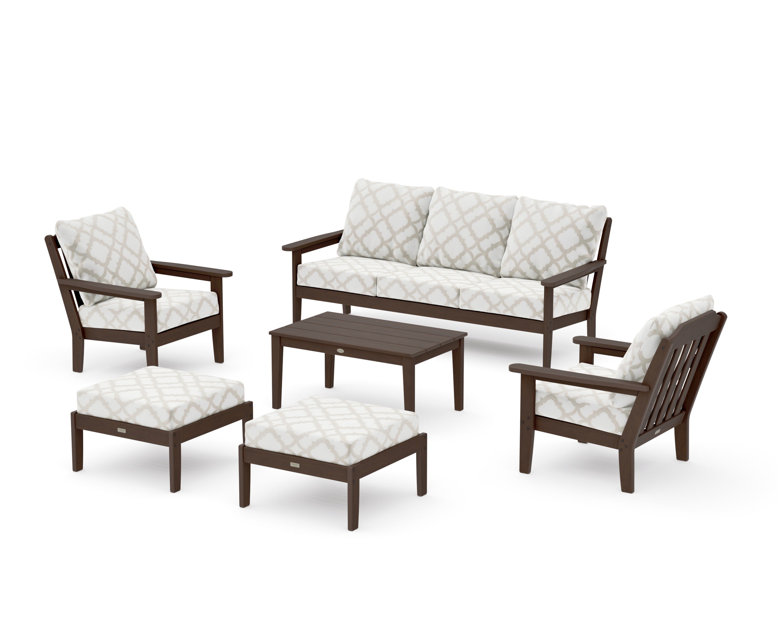 Cottage 6-Piece Lounge Sofa Set in Kona / Trellis Dune Burlap