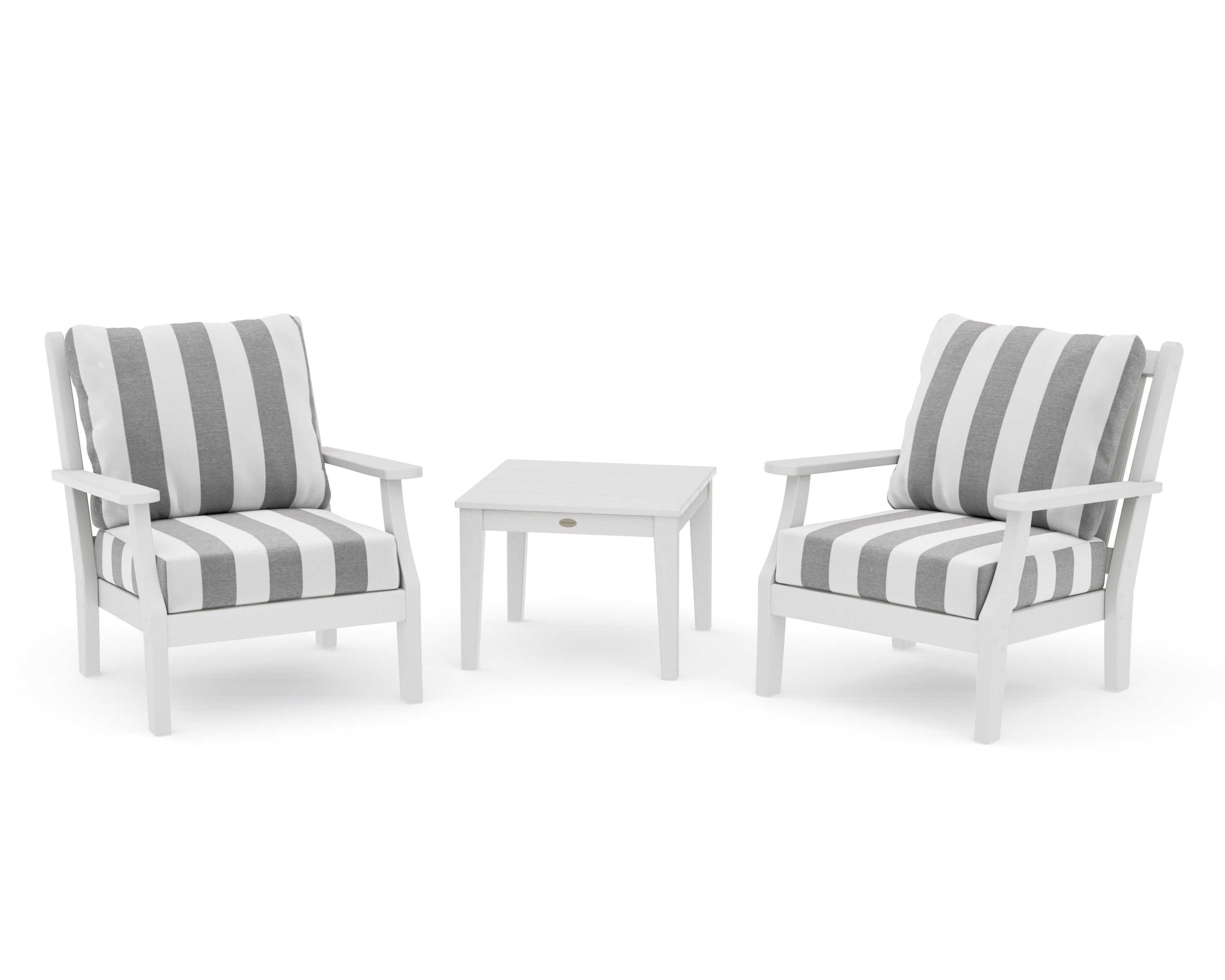 Wovendale 3-Piece Deep Seating Set in Vintage White / Cabana Stripe Grey Mist