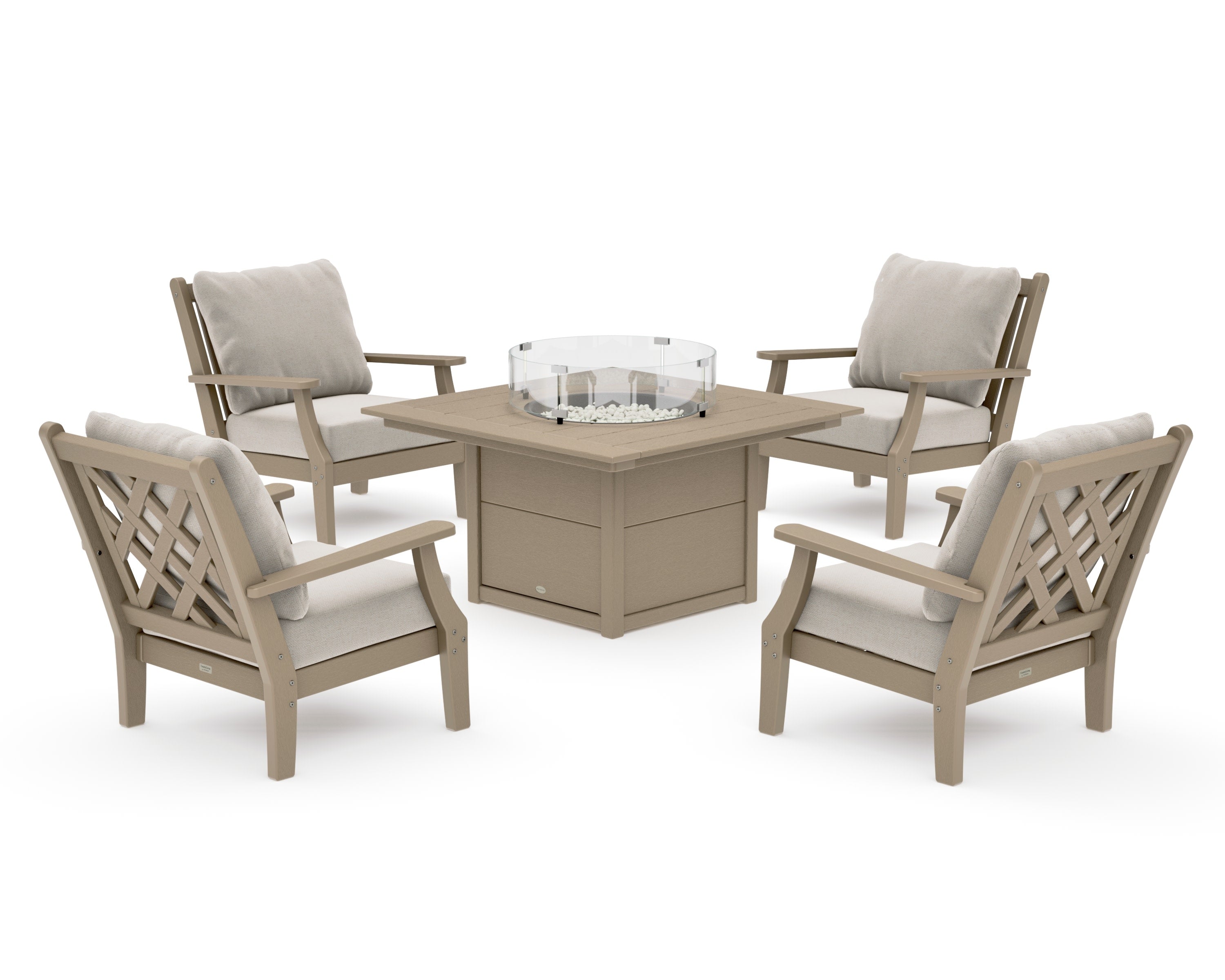 Wovendale 5-Piece Deep Seating Set with Fire Pit Table in Vintage Sahara / Dune Burlap