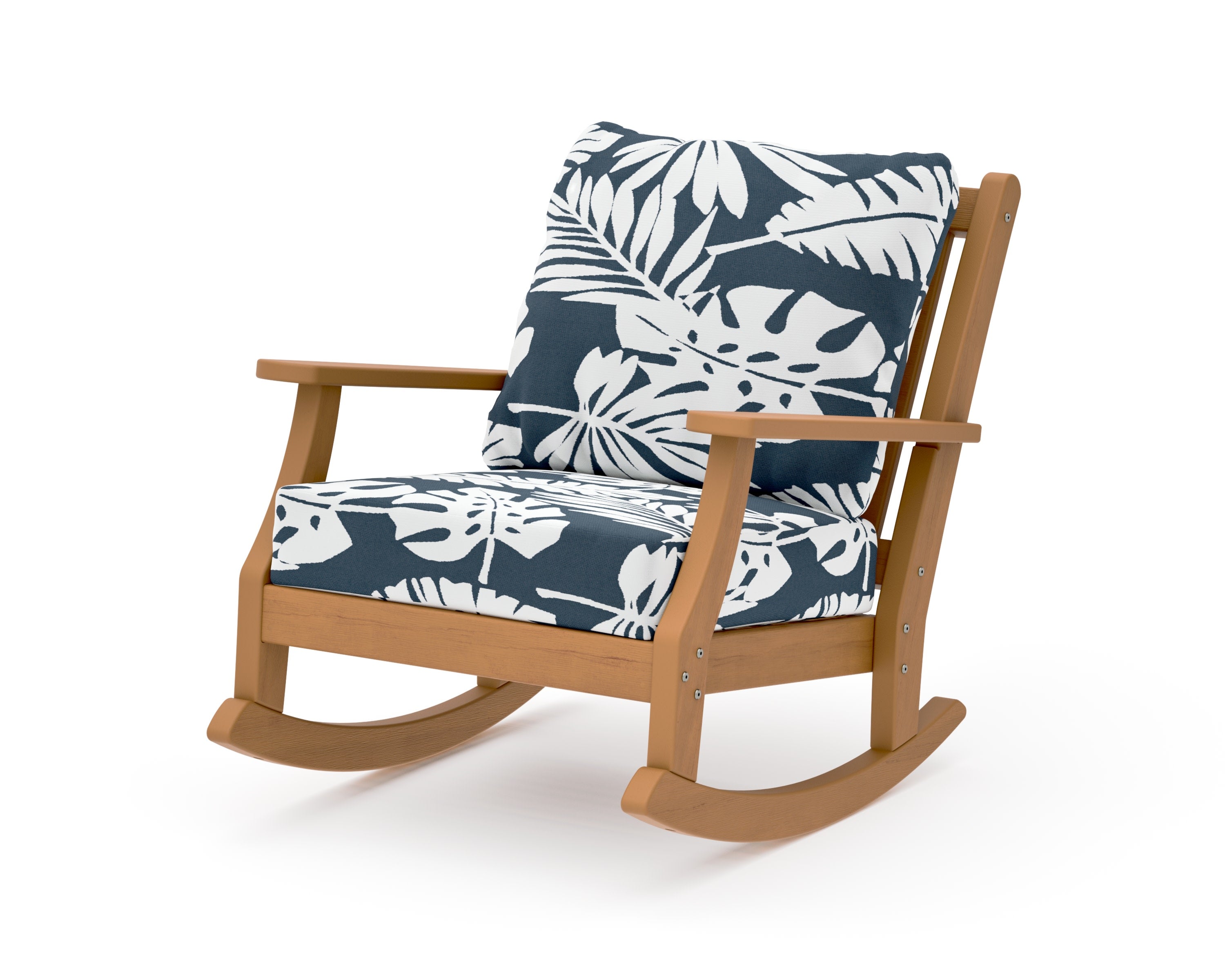 Wovendale Deep Seating Rocking Chair in Natural / Leaf Marine Indigo