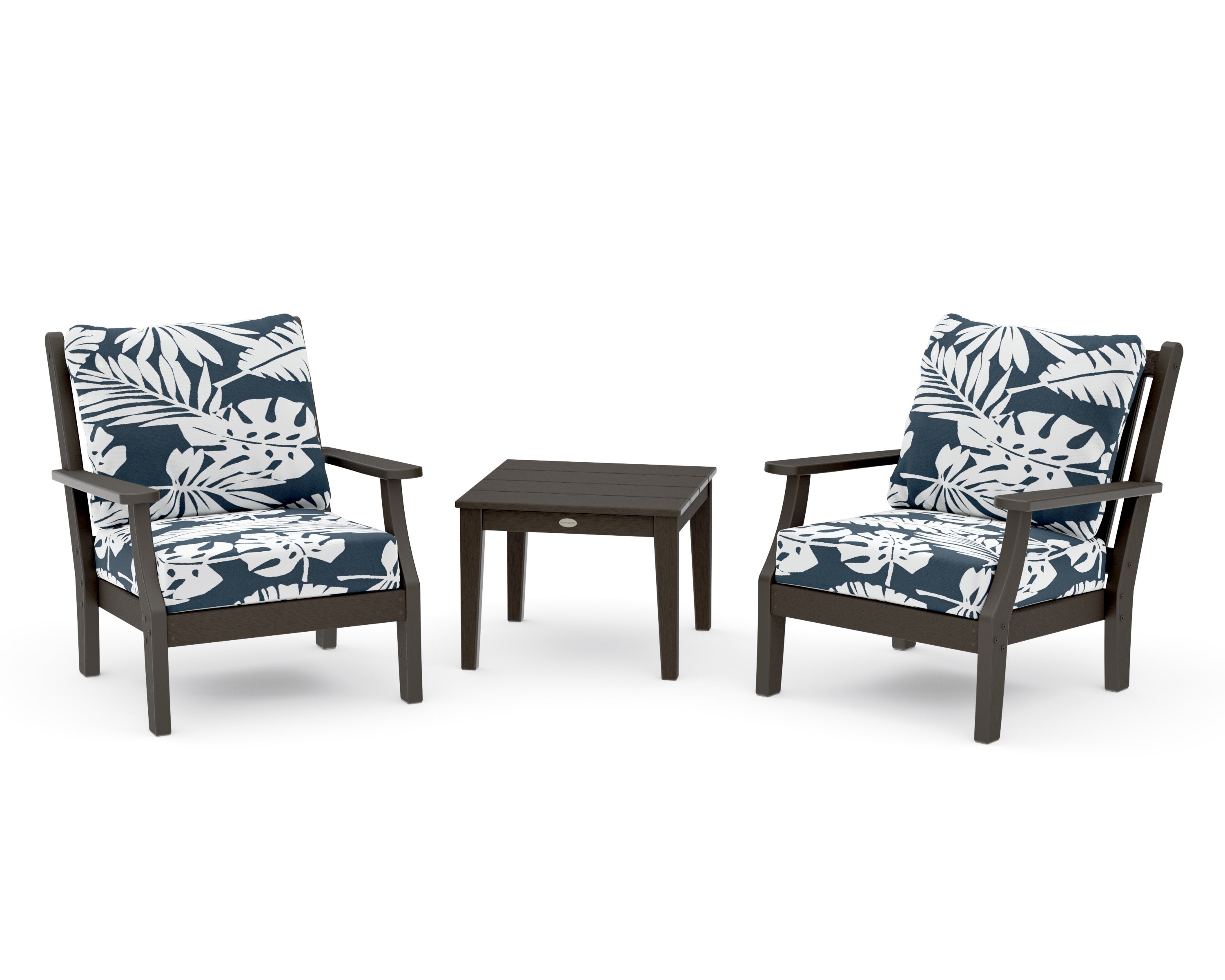 Wovendale 3-Piece Deep Seating Set in Vintage Coffee / Leaf Marine Indigo