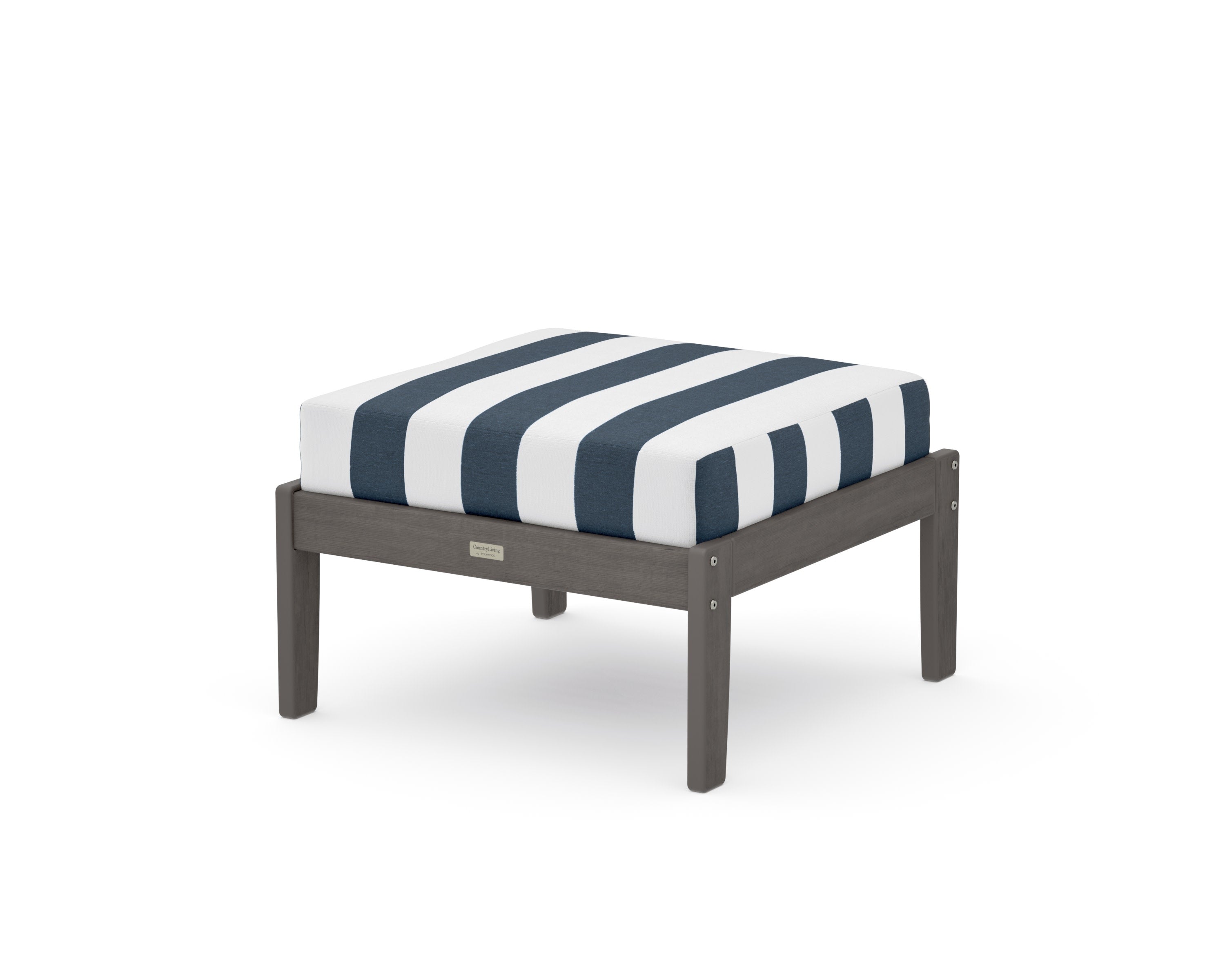 Cottage Deep Seating Ottoman in Driftwood / Cabana Stripe Marine Indigo