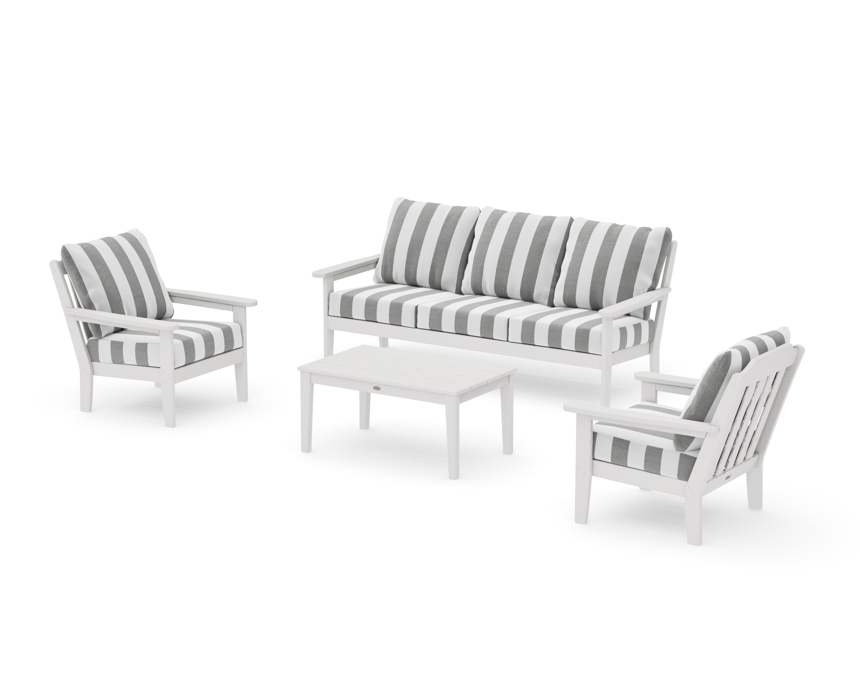 Cottage 4-Piece Deep Seating Set with Sofa in Vintage White / Cabana Stripe Grey Mist