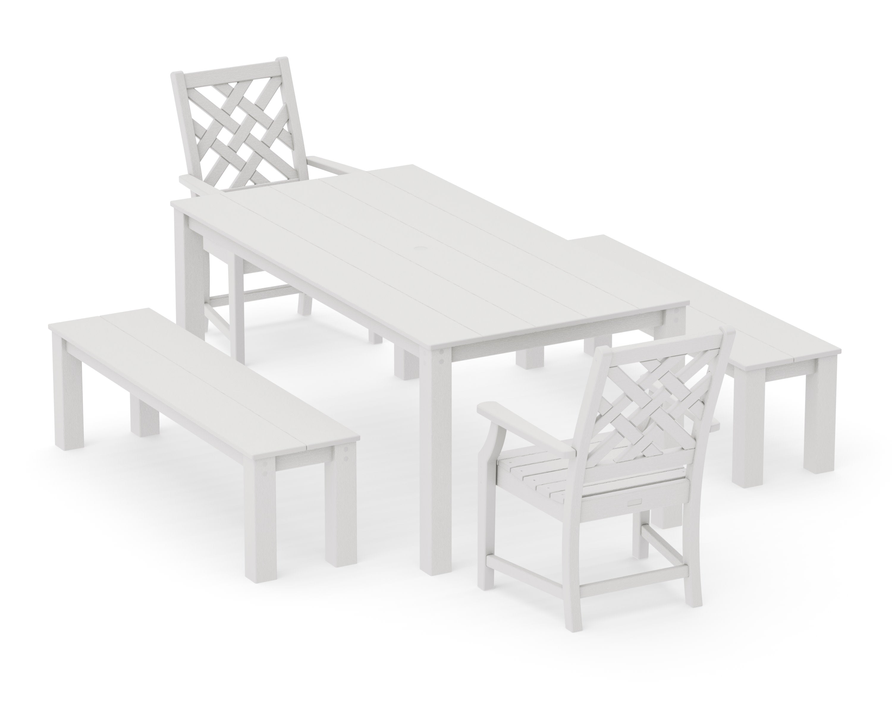 Wovendale 5-Piece Parsons Dining Set with Benches in Vintage White