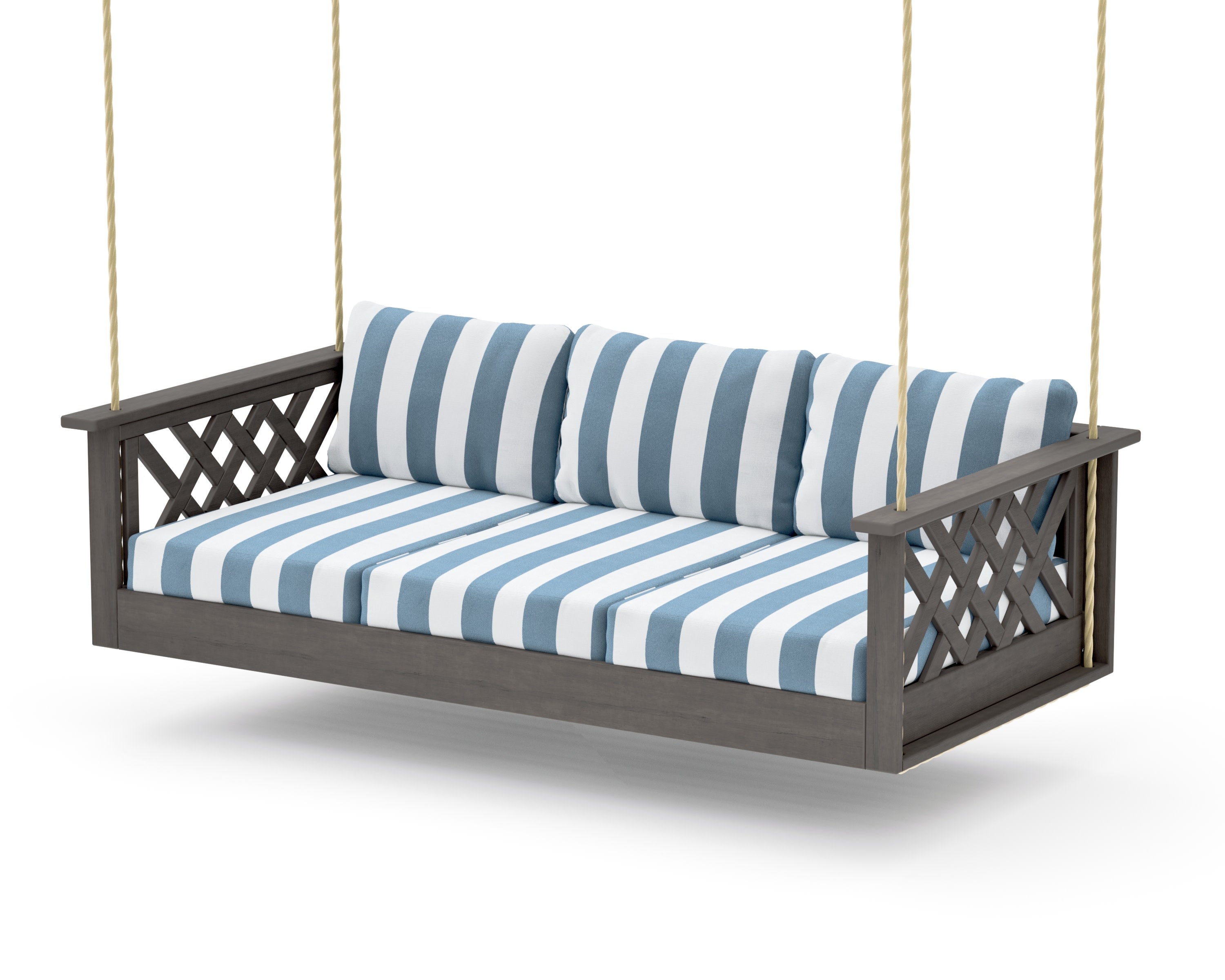 Wovendale Daybed Swing in Driftwood / Cabana Stripe Sky Blue