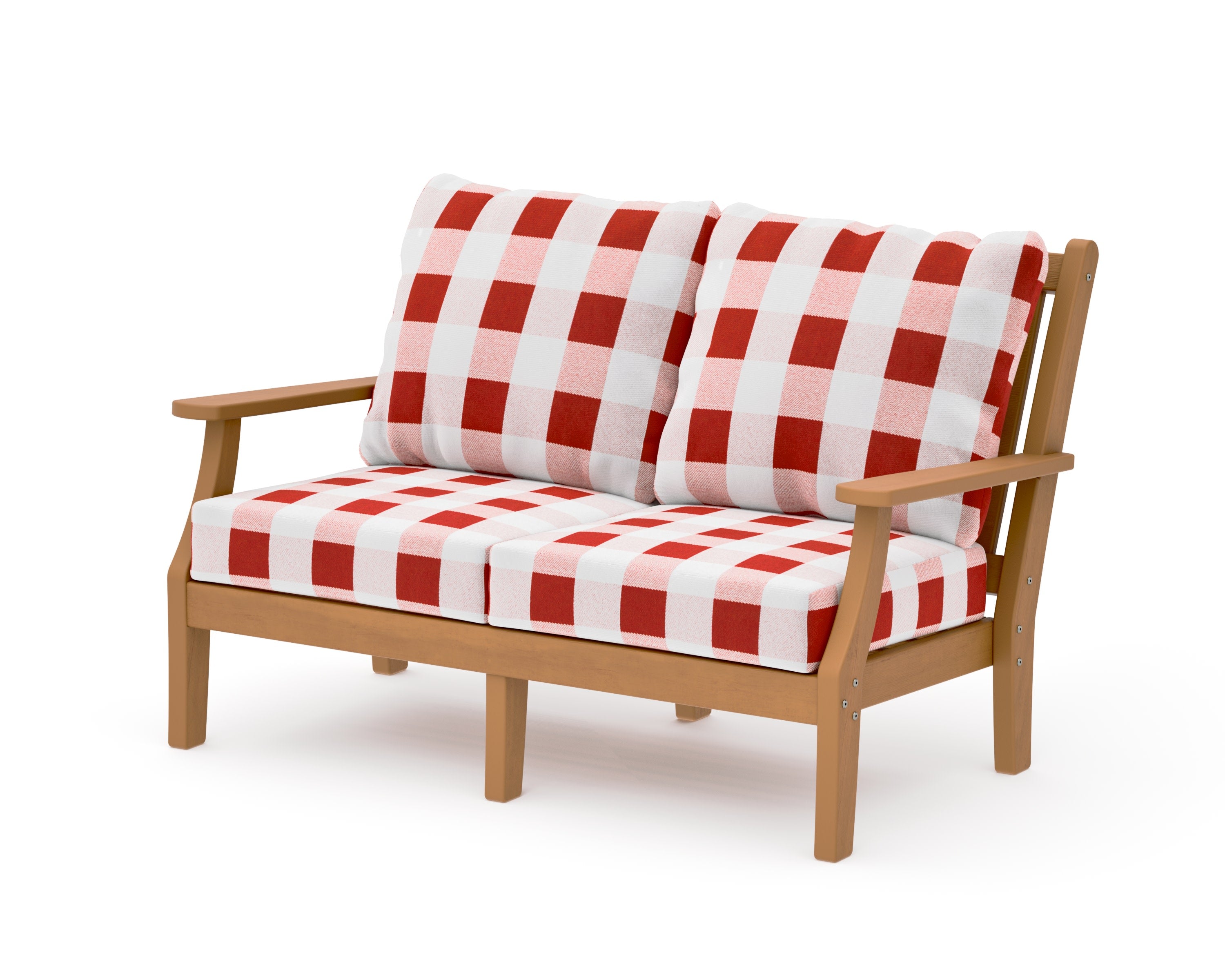 Wovendale Deep Seating Loveseat in Natural / Buffalo Plaid Crimson