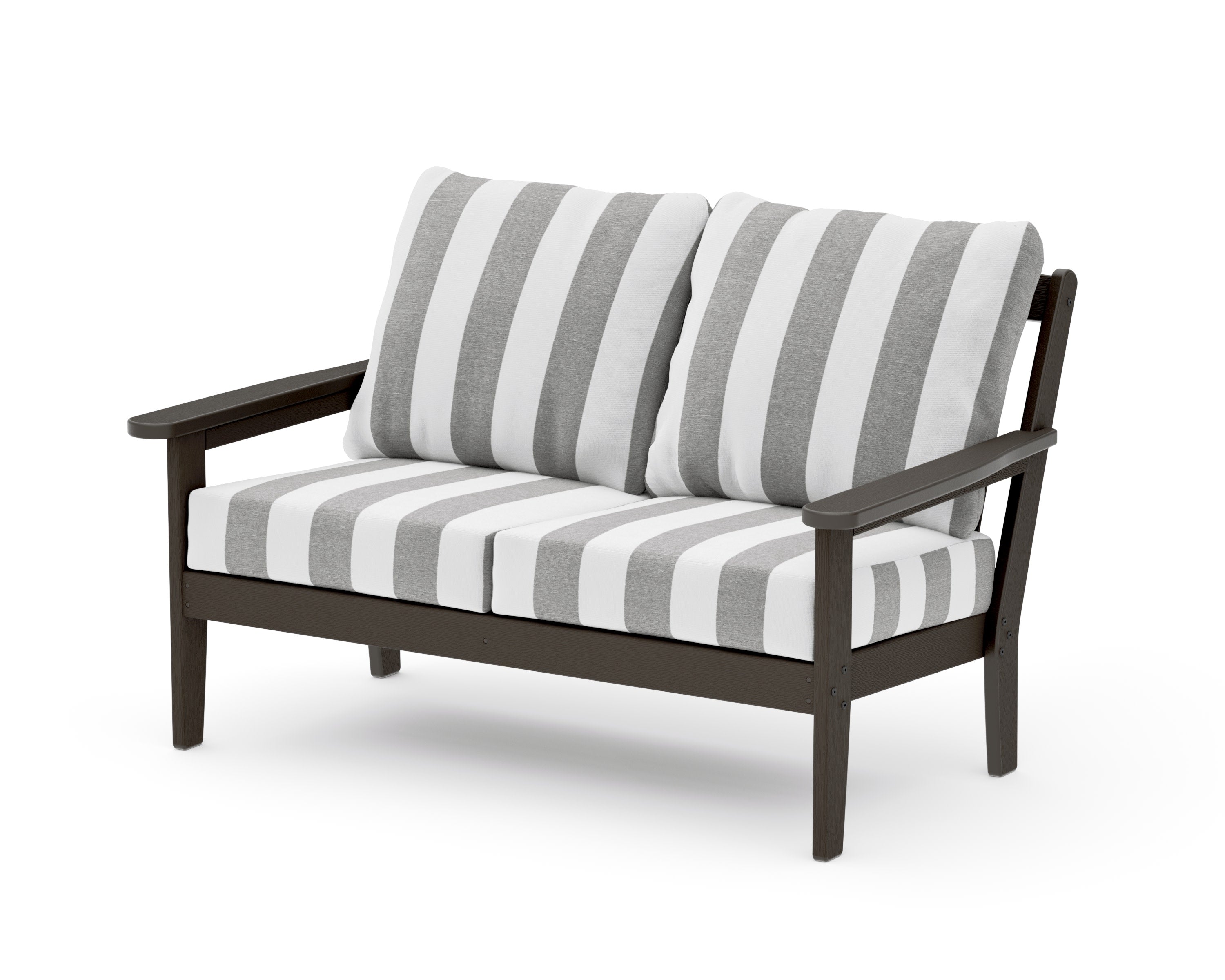 Cottage Deep Seating Loveseat in Vintage Coffee / Cabana Stripe Grey Mist