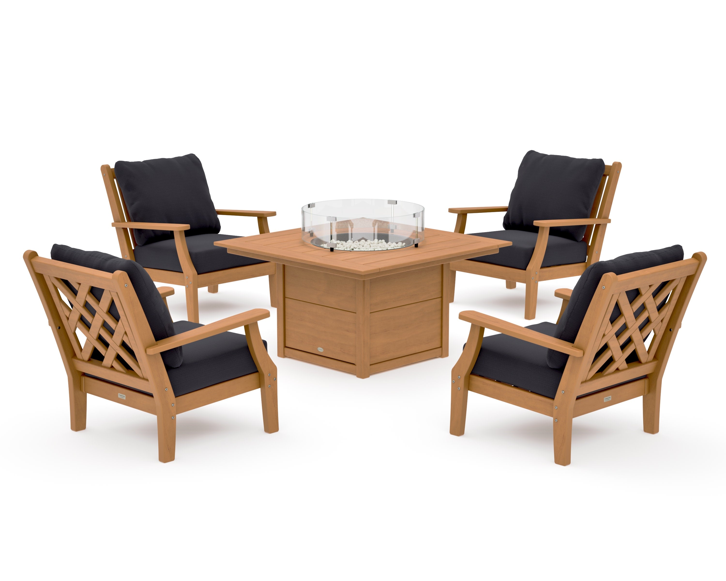 Wovendale 5-Piece Deep Seating Set with Fire Pit Table in Natural / Midnight Linen