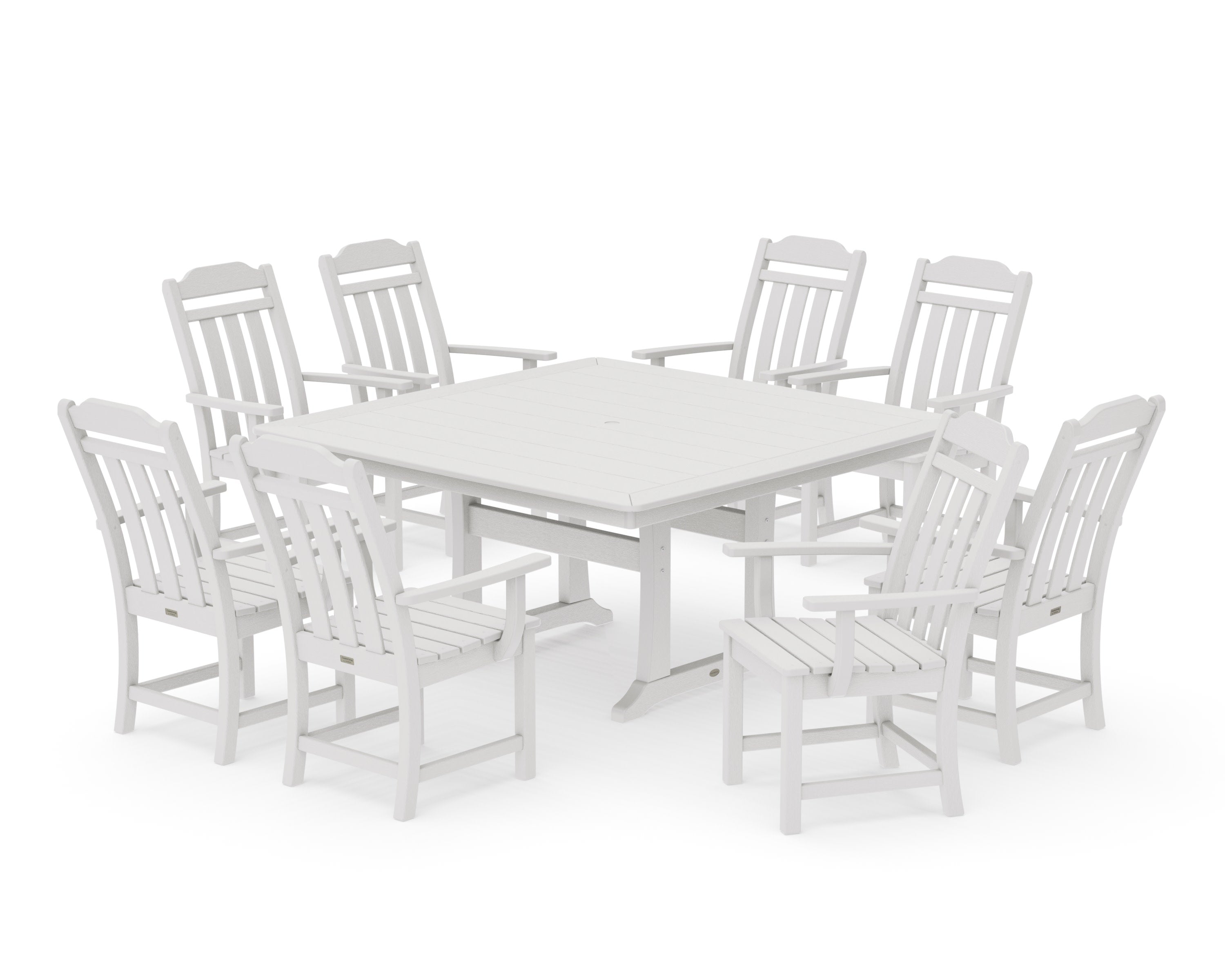 Cottage 9-Piece Square Dining Set with Trestle Legs in Vintage White