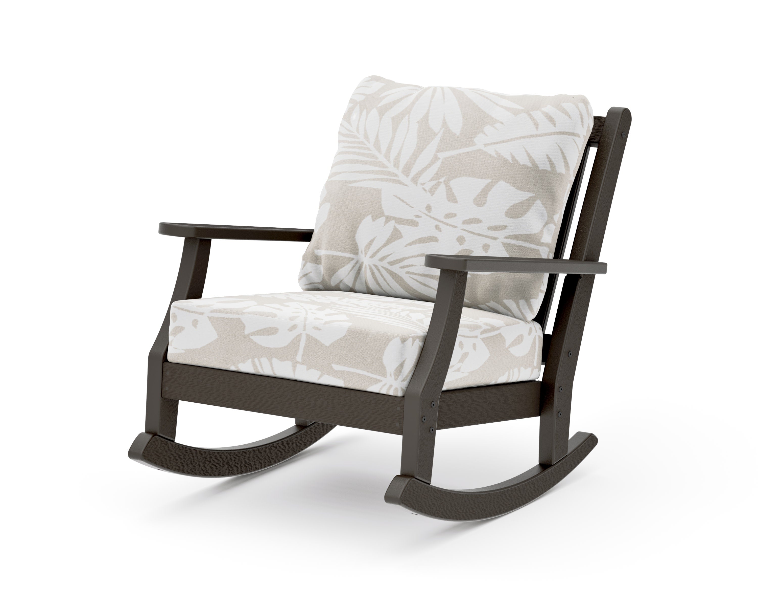 Wovendale Deep Seating Rocking Chair in Vintage Coffee / Leaf Dune Burlap