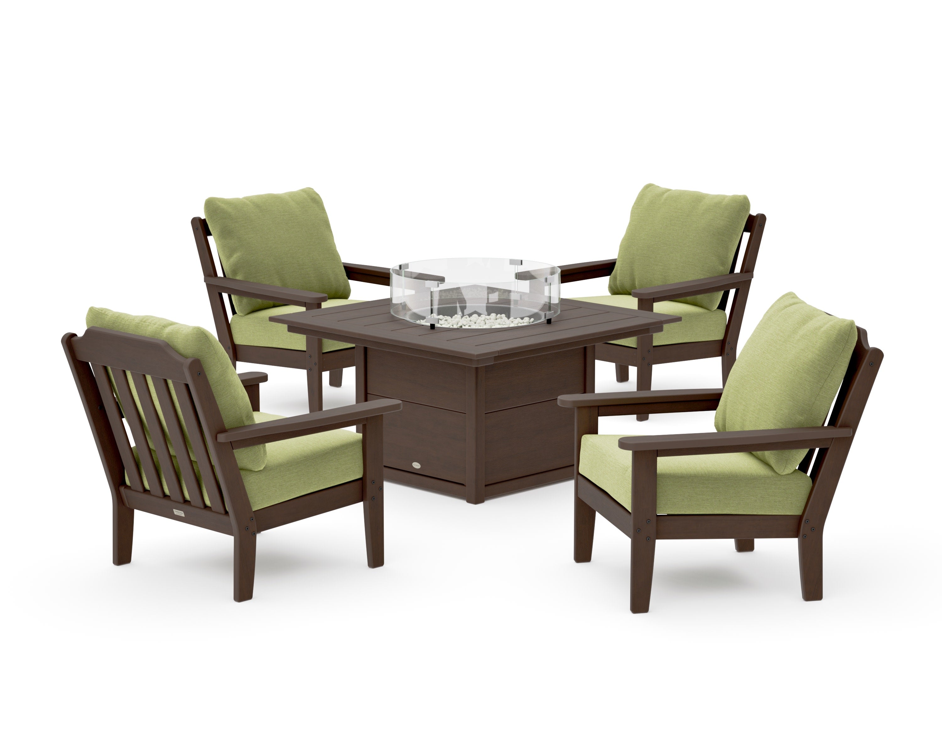 Cottage 5-Piece Deep Seating Set with Fire Pit Table in Kona / Chartreuse Boucle