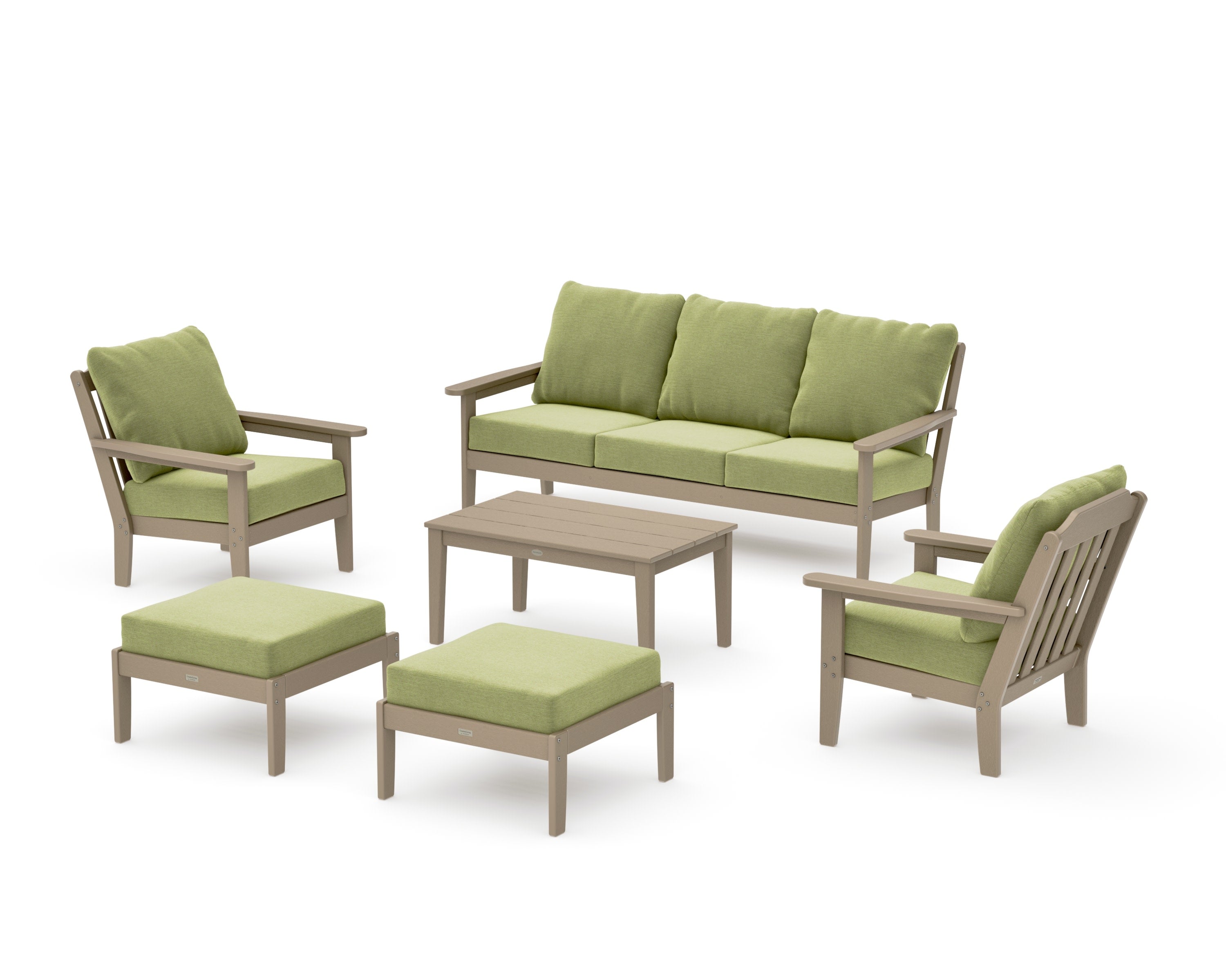Cottage 6-Piece Lounge Sofa Set in Vintage Sahara / Chartreuse Boucle