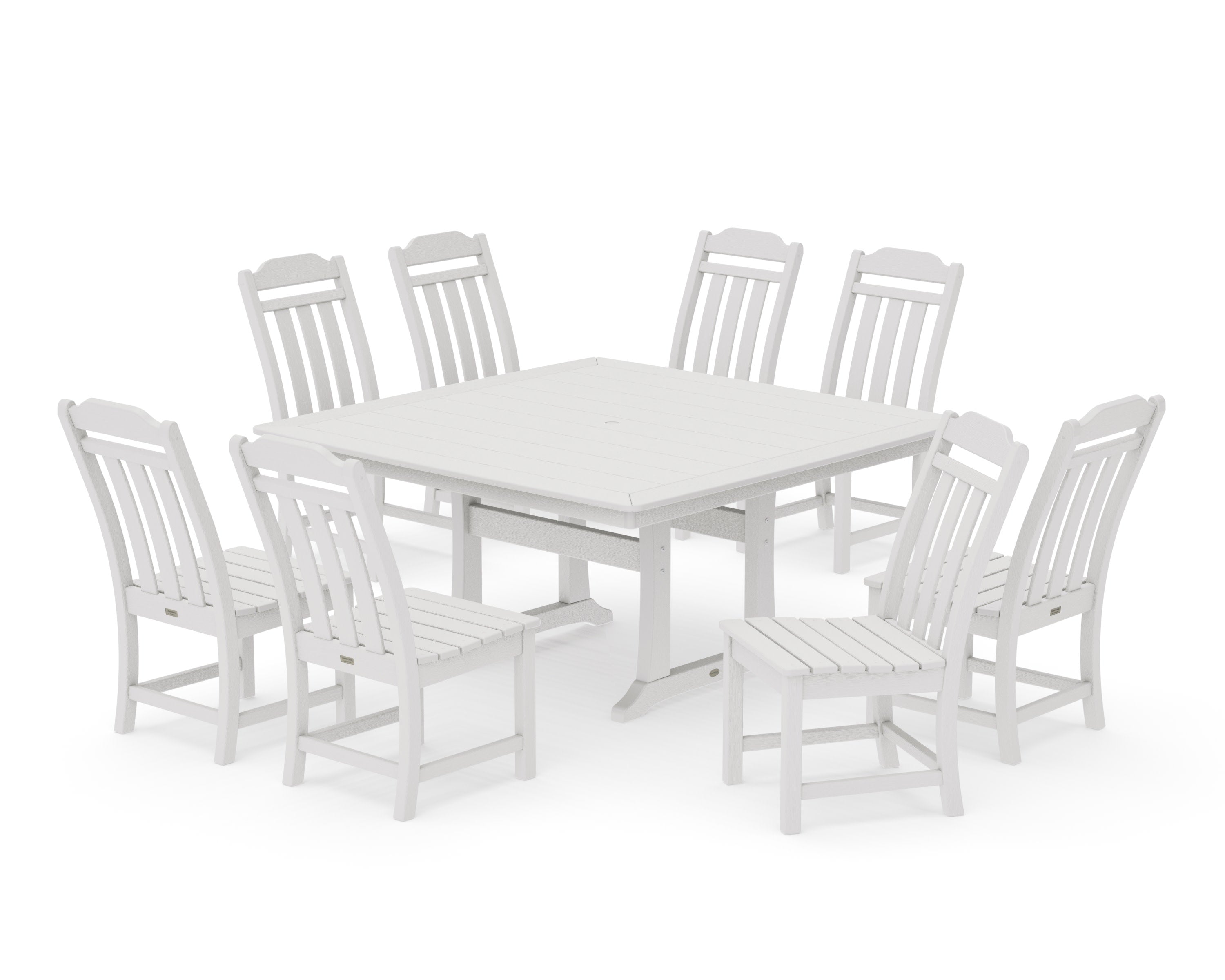 Cottage 9-Piece Square Side Chair Dining Set with Trestle Legs in Vintage White