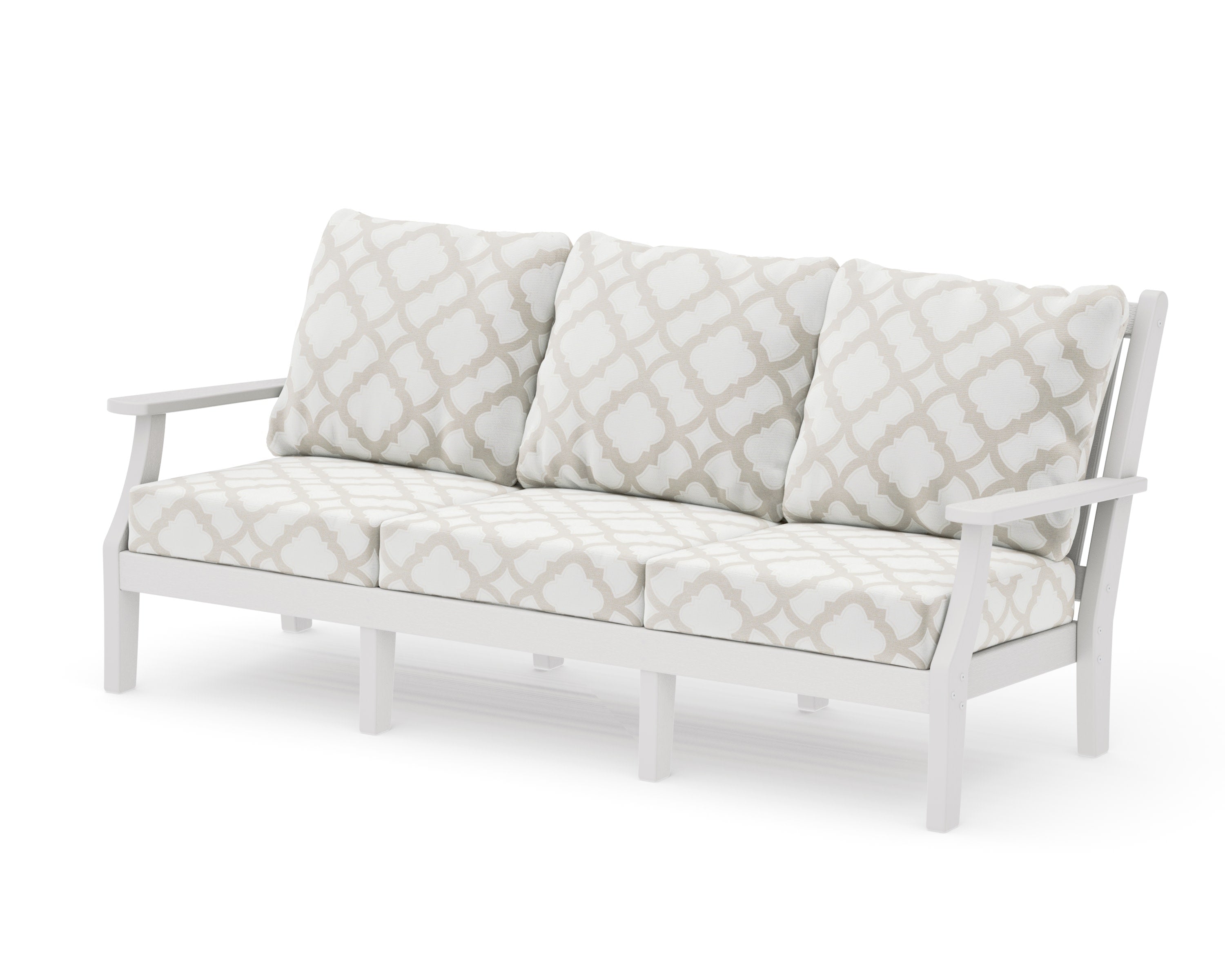 Wovendale Deep Seating Sofa in Vintage White / Trellis Dune Burlap
