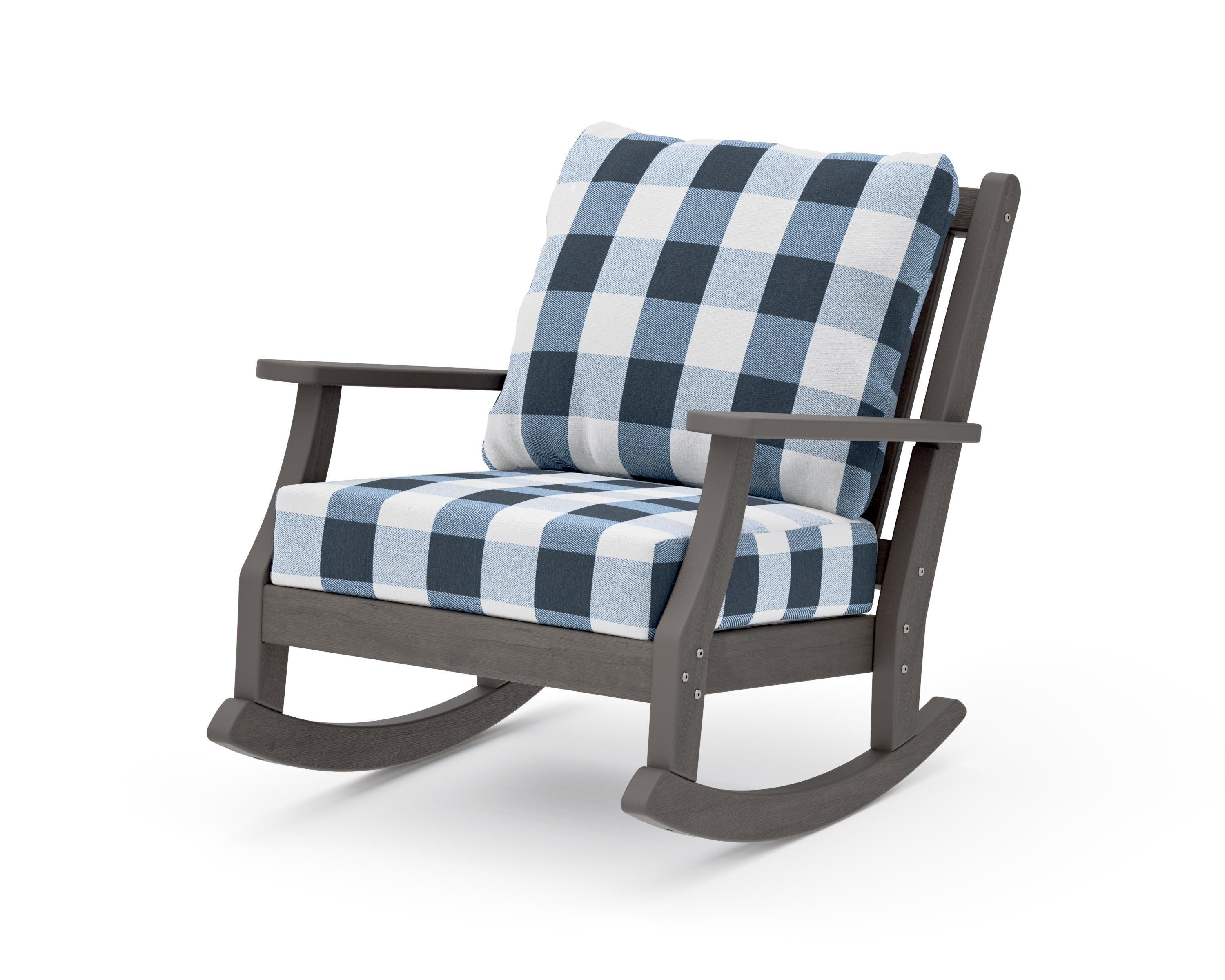 Wovendale Deep Seating Rocking Chair in Driftwood / Buffalo Plaid Marine Indigo