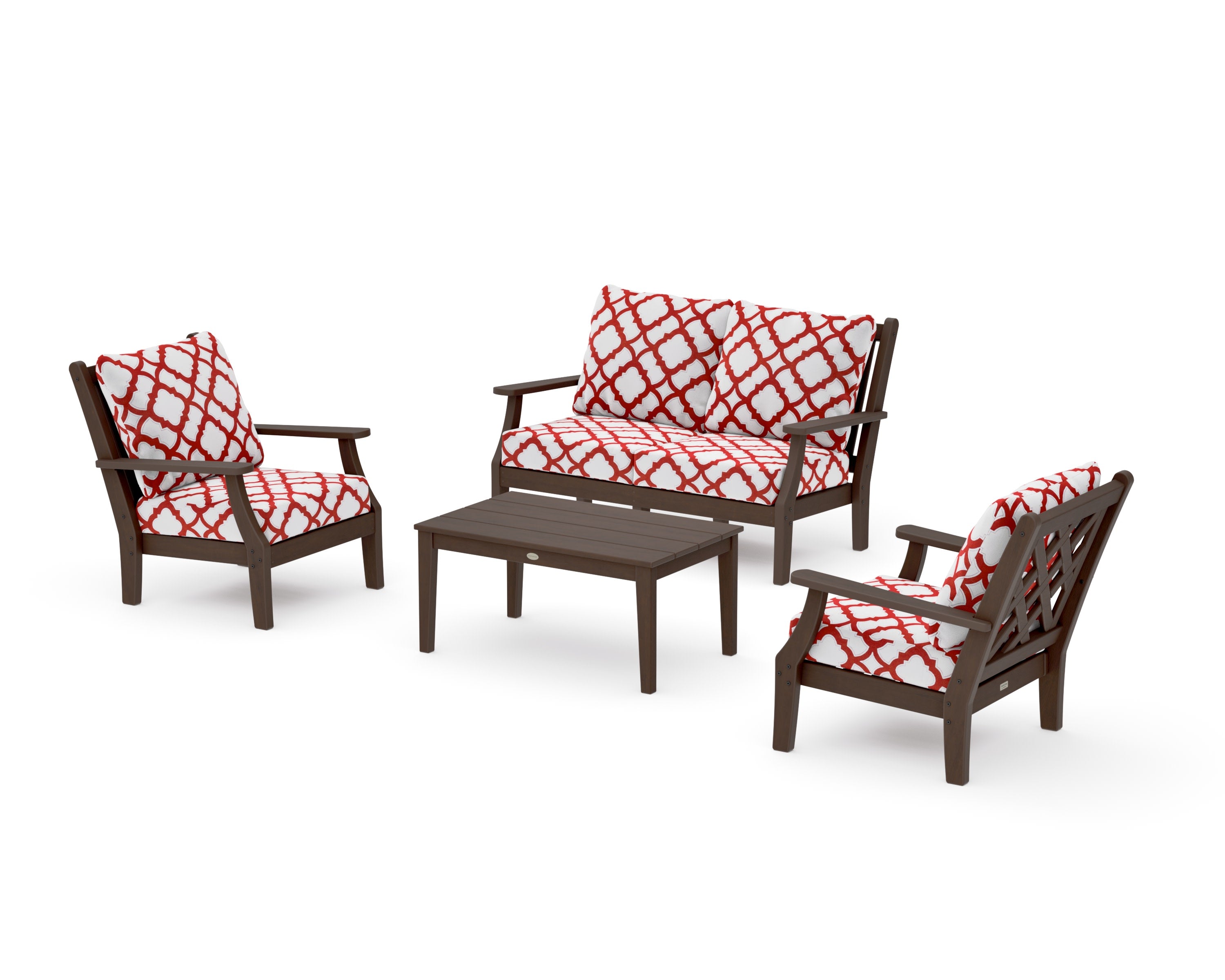 Wovendale 4-Piece Deep Seating Set with Loveseat in Kona / Trellis Crimson