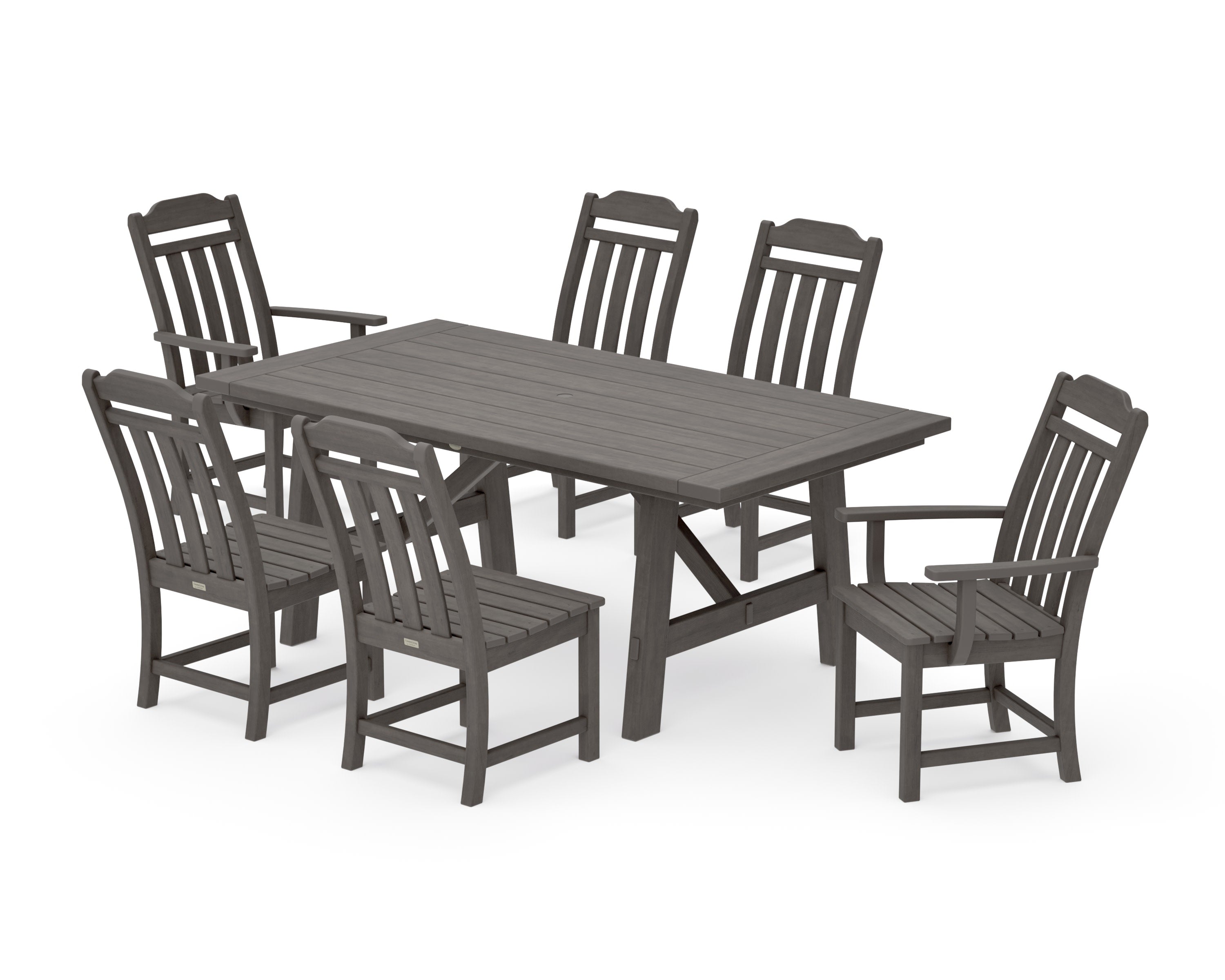 Cottage 7-Piece Rustic Farmhouse Dining Set in Driftwood