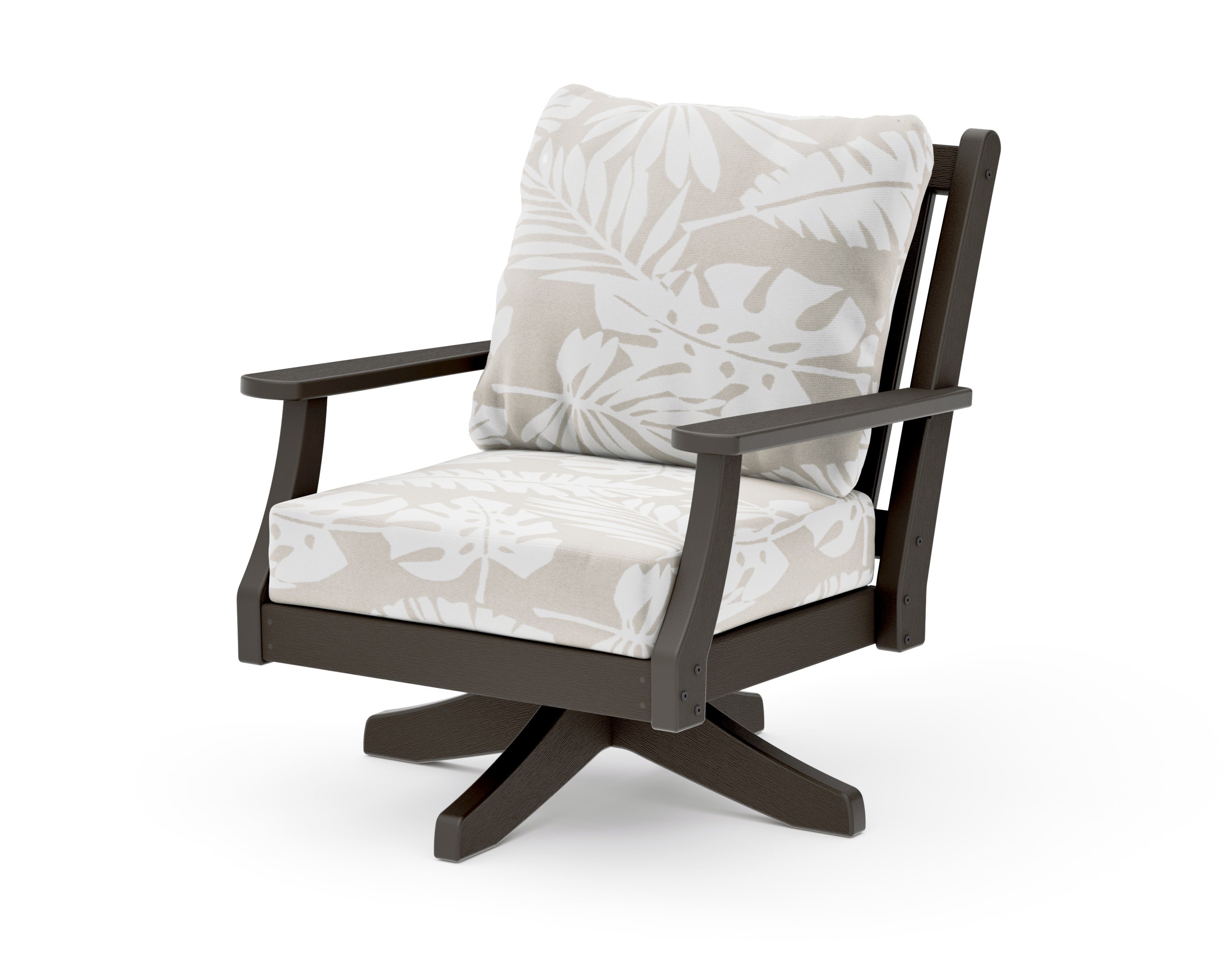 Wovendale Deep Seating Swivel Chair in Vintage Coffee / Leaf Dune Burlap
