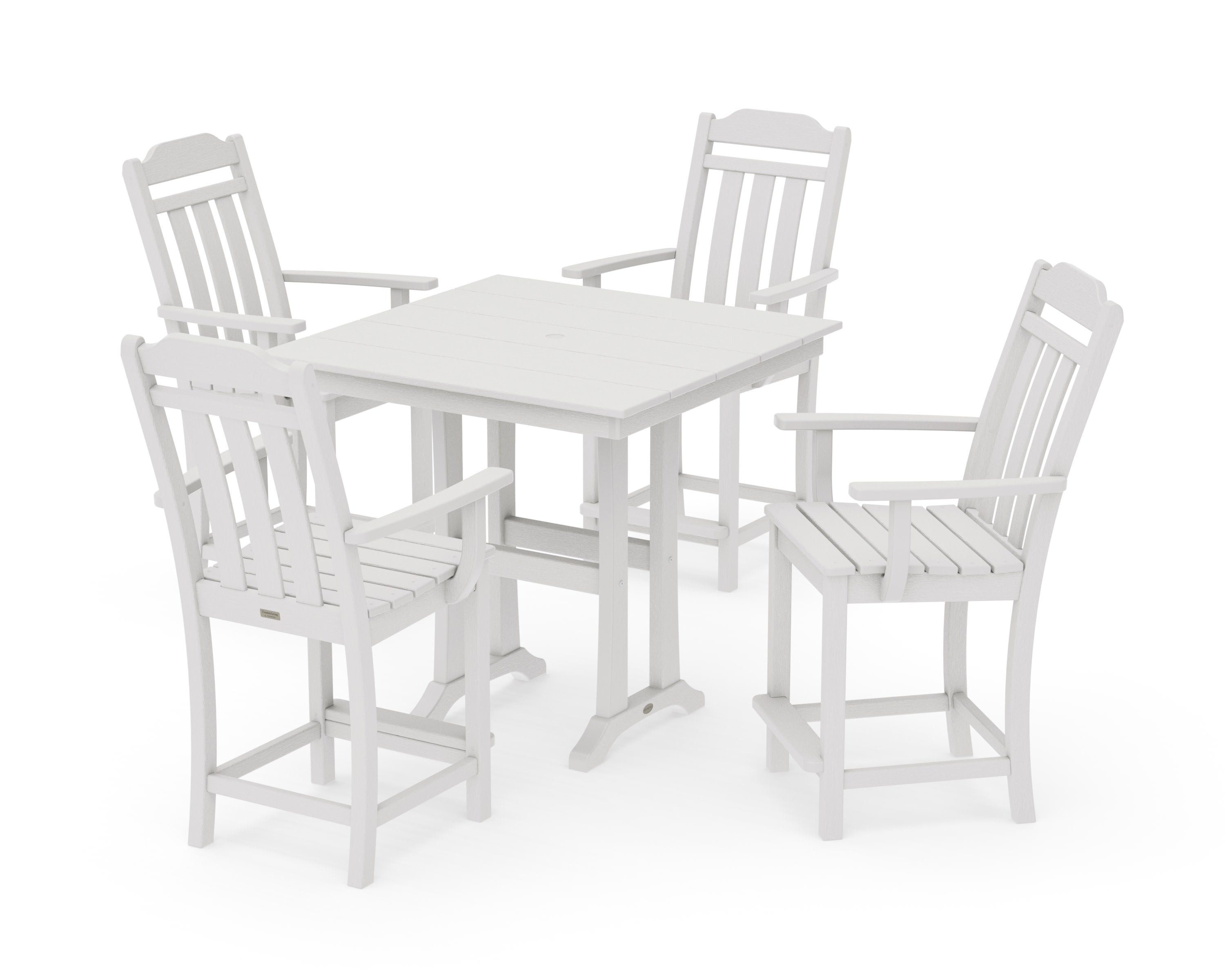 Cottage 5-Piece Farmhouse Counter Set with Trestle Legs in Vintage White