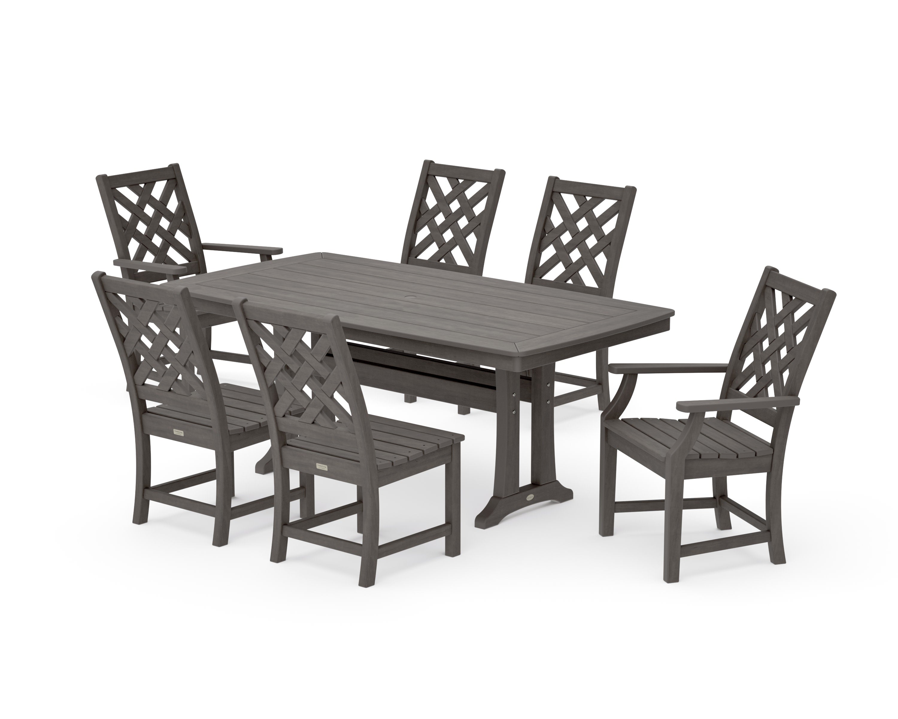 Wovendale 7-Piece Dining Set with Trestle Legs in Driftwood