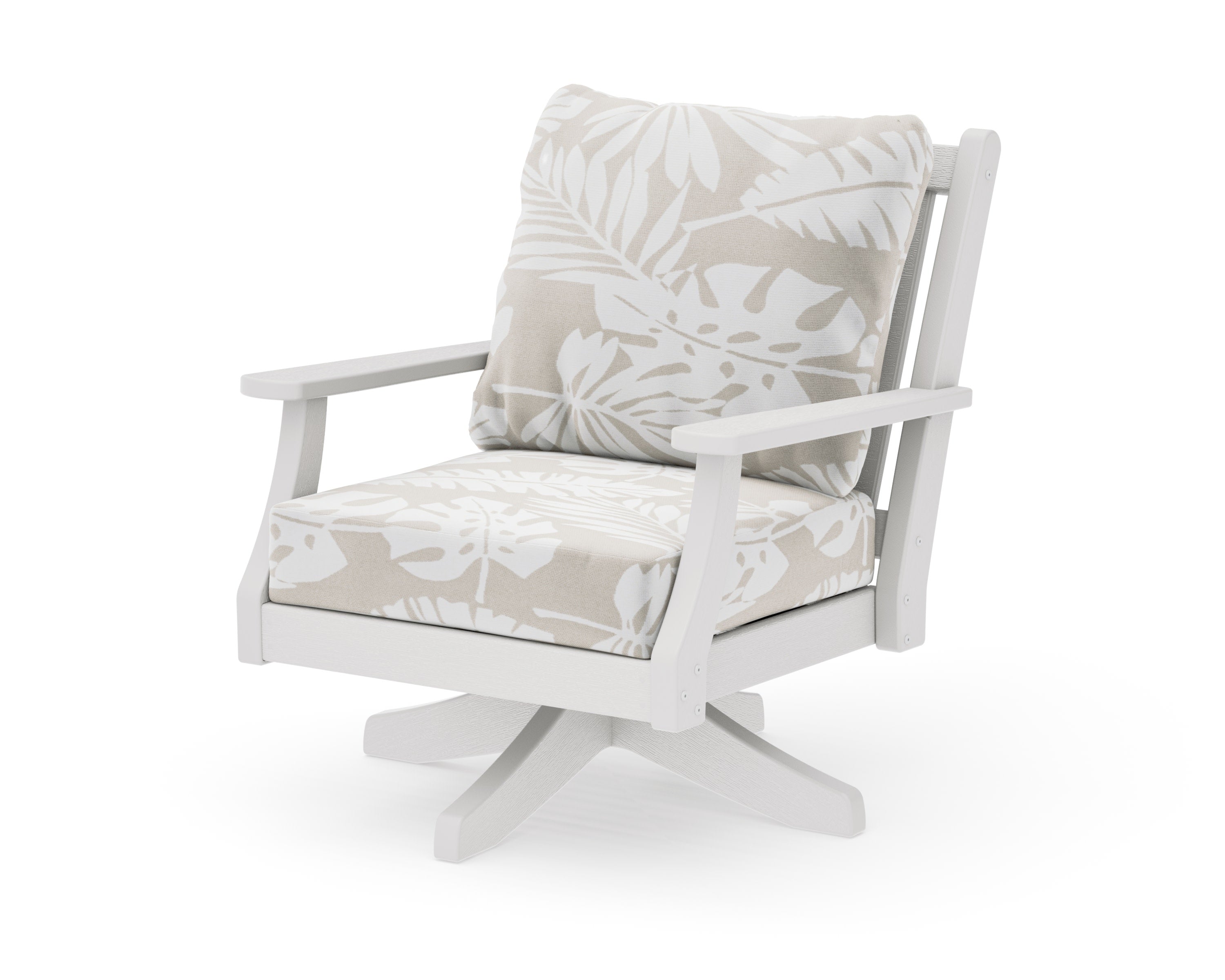 Wovendale Deep Seating Swivel Chair in Vintage White / Leaf Dune Burlap