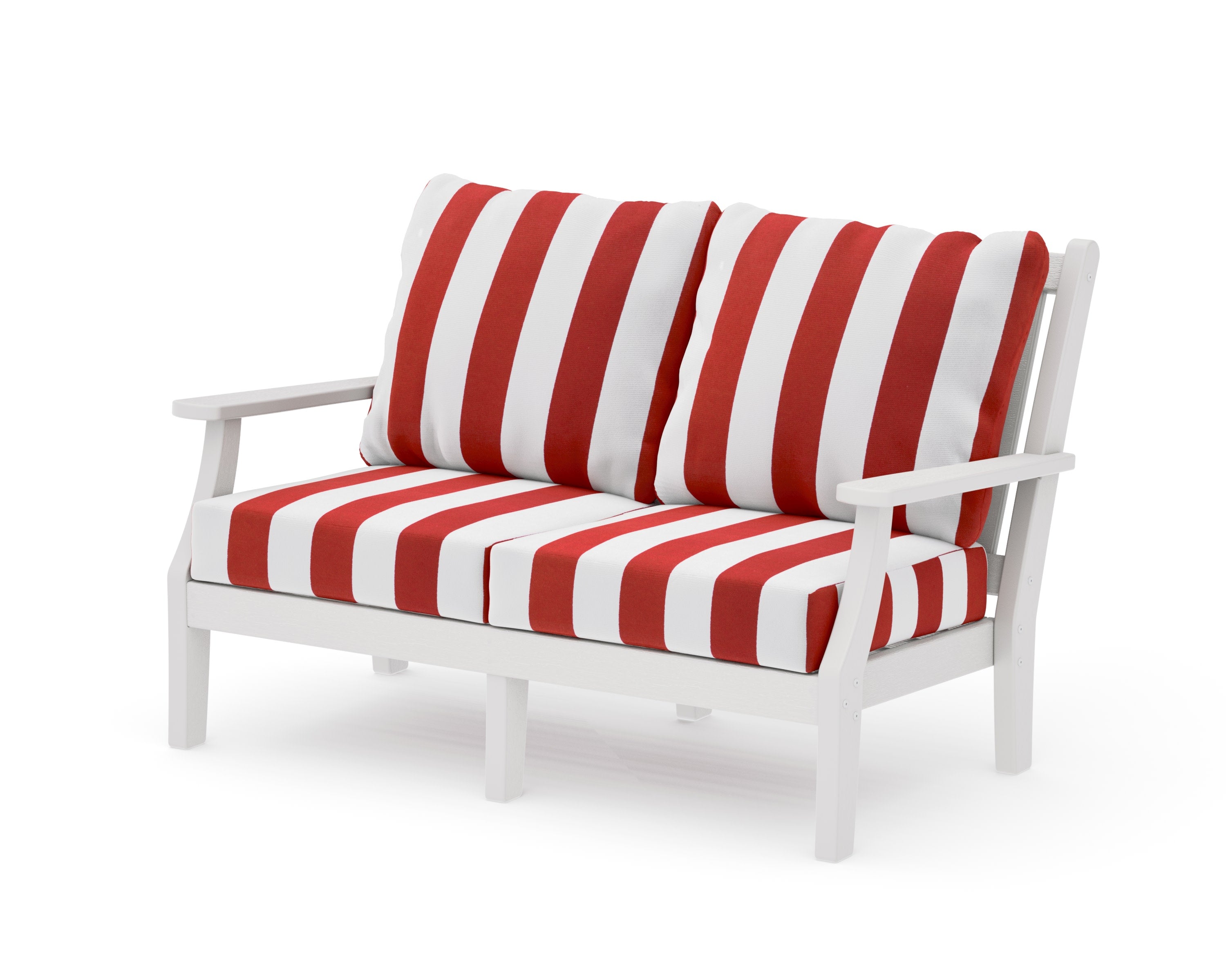 Wovendale Deep Seating Loveseat in Vintage White / Cabana Stripe Crimson