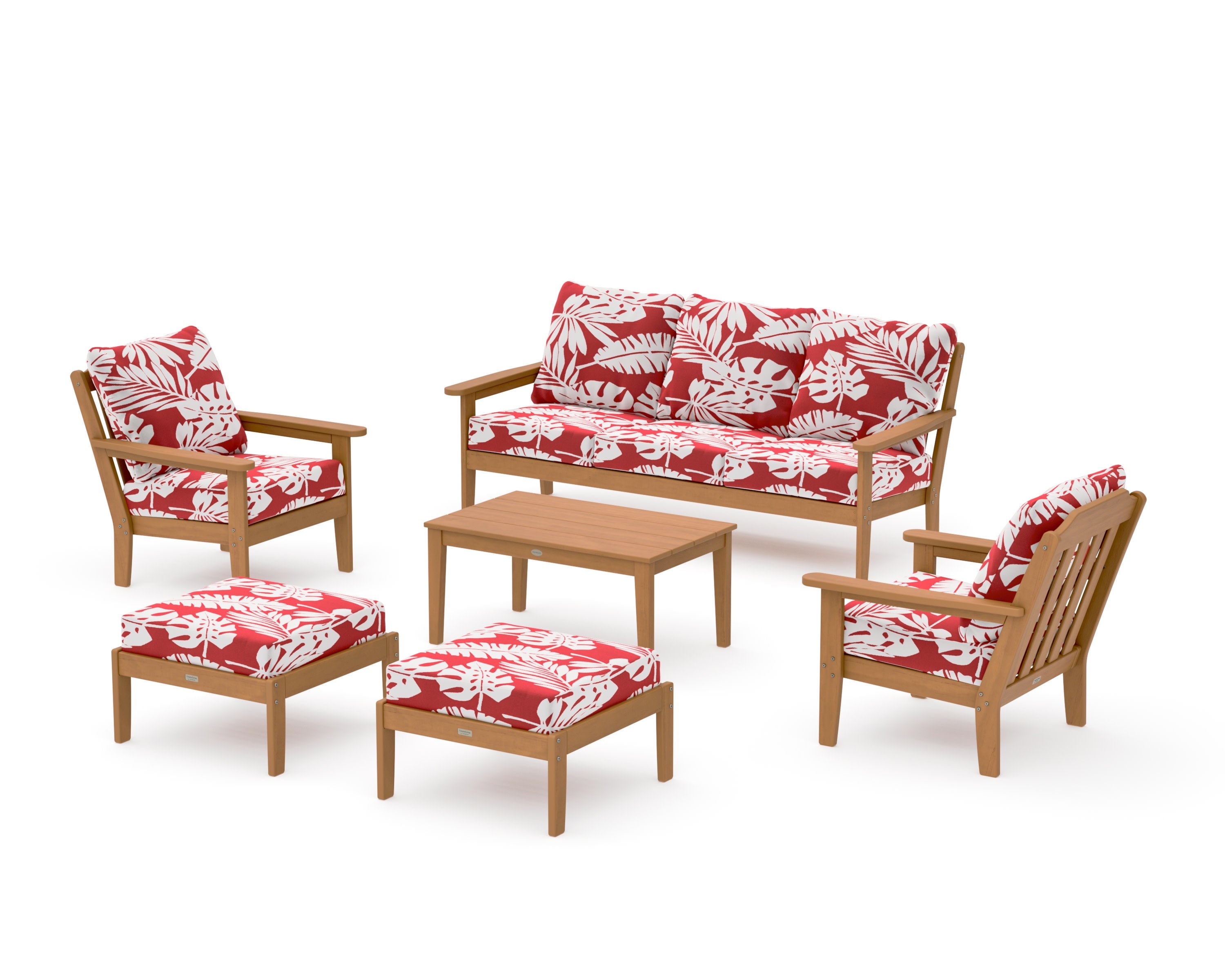 Cottage 6-Piece Lounge Sofa Set in Natural / Leaf Crimson