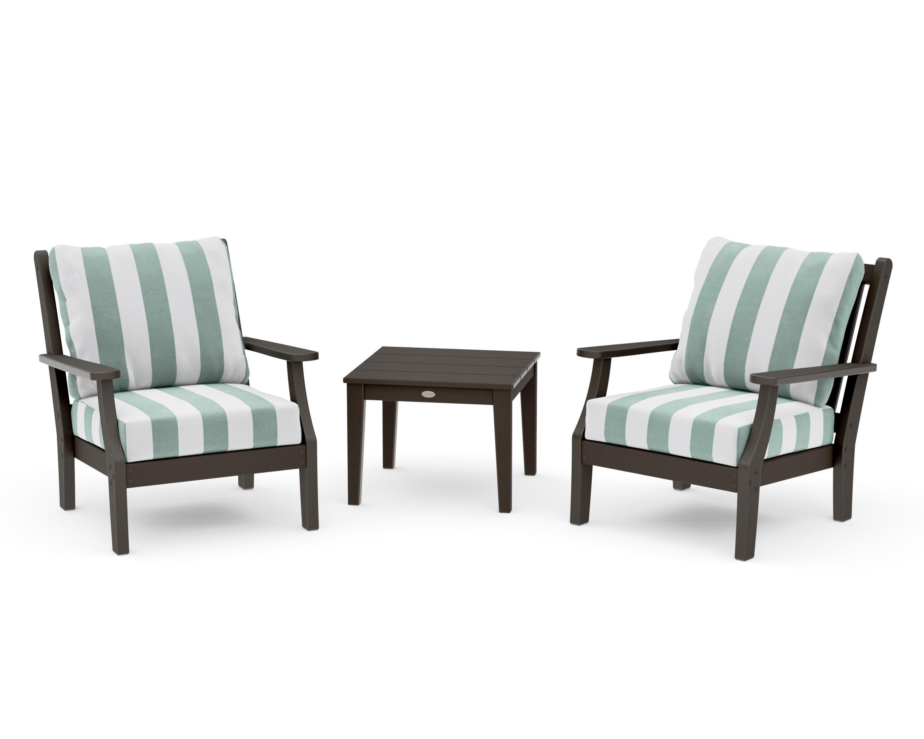 Wovendale 3-Piece Deep Seating Set in Vintage Coffee / Cabana Stripe Glacier Spa