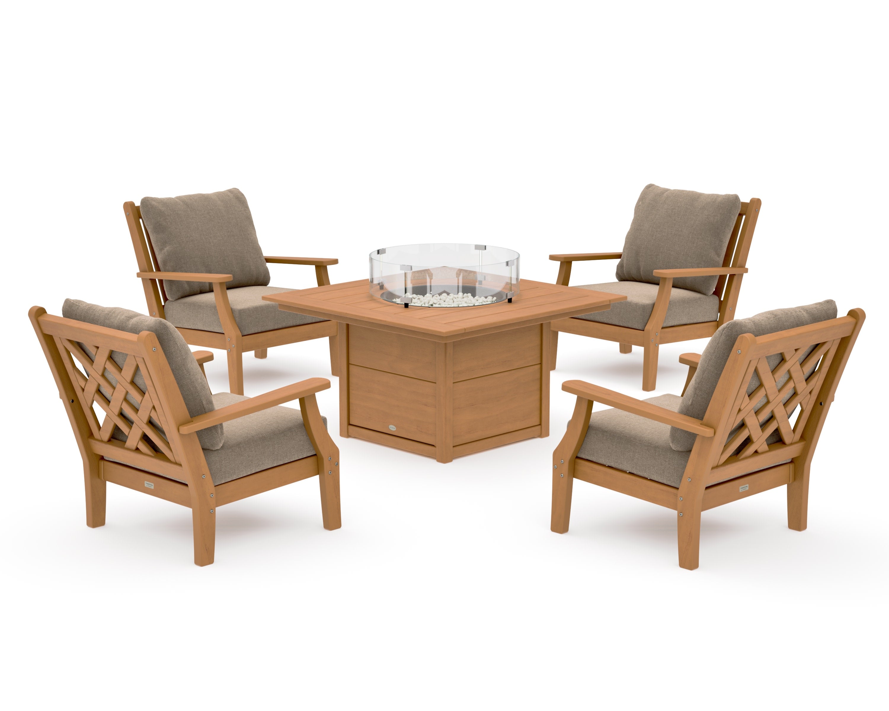 Wovendale 5-Piece Deep Seating Set with Fire Pit Table in Natural / Spiced Burlap