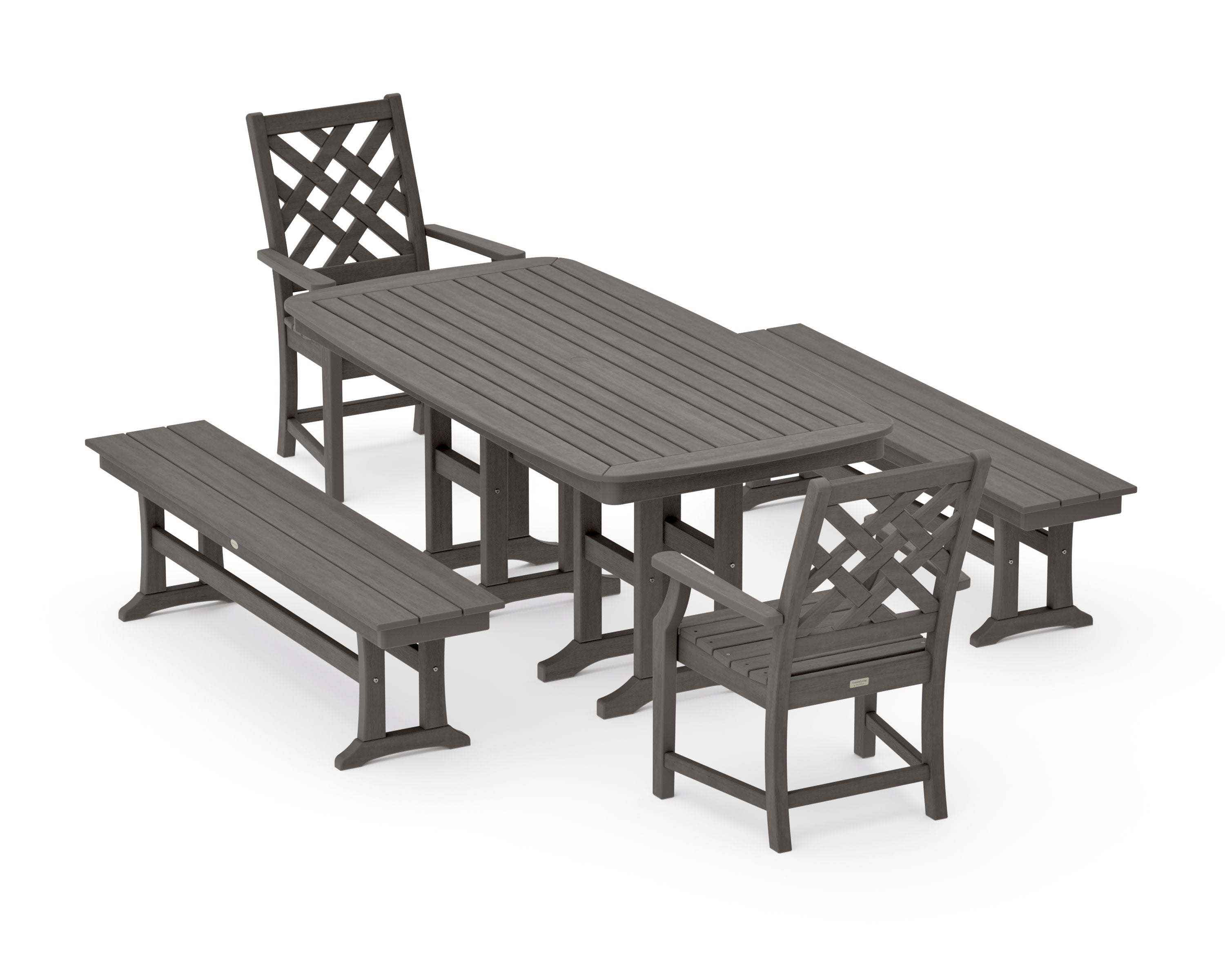 Wovendale 5-Piece Dining Set with Benches in Driftwood