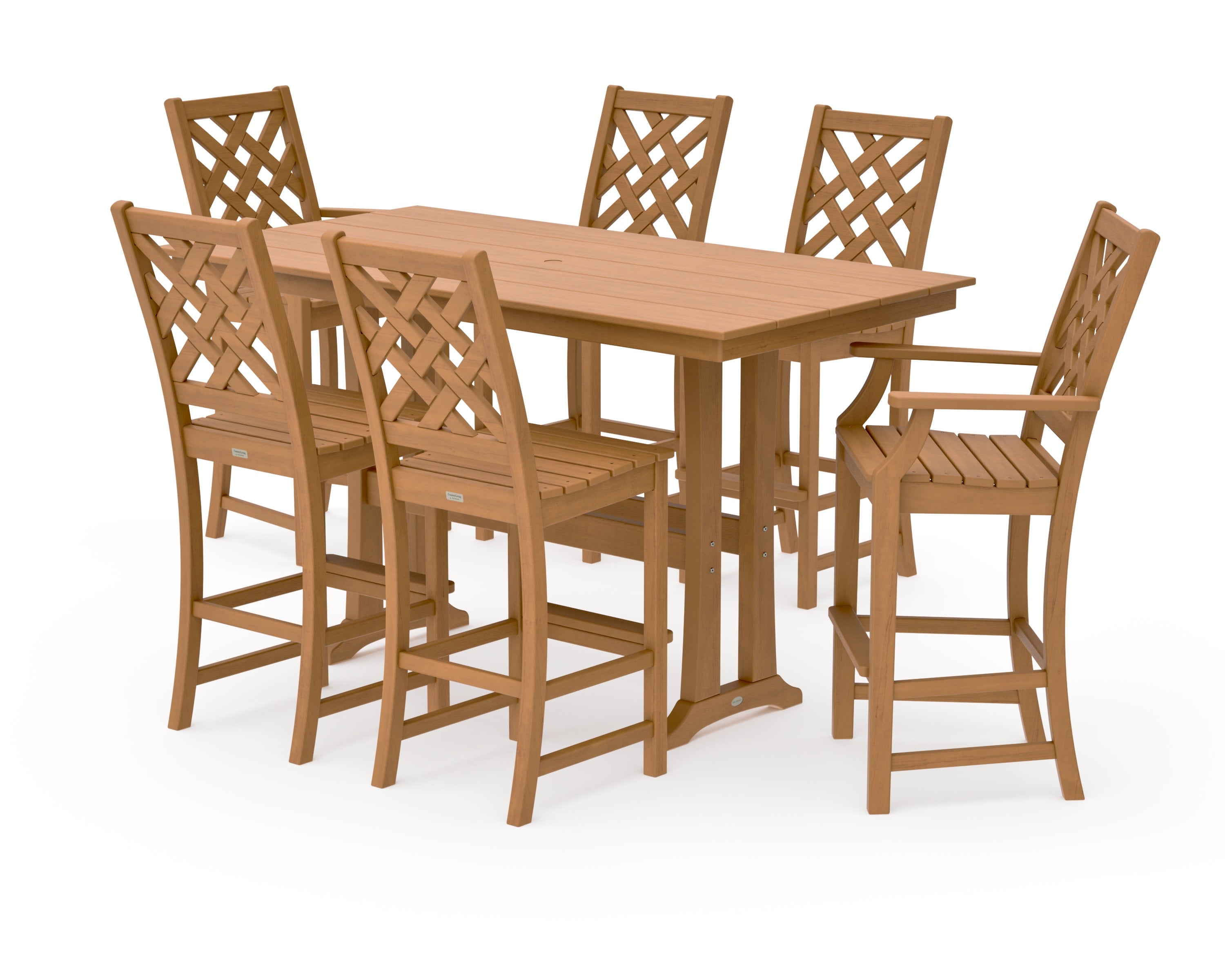 Wovendale 7-Piece Farmhouse Bar Set with Trestle Legs in Natural