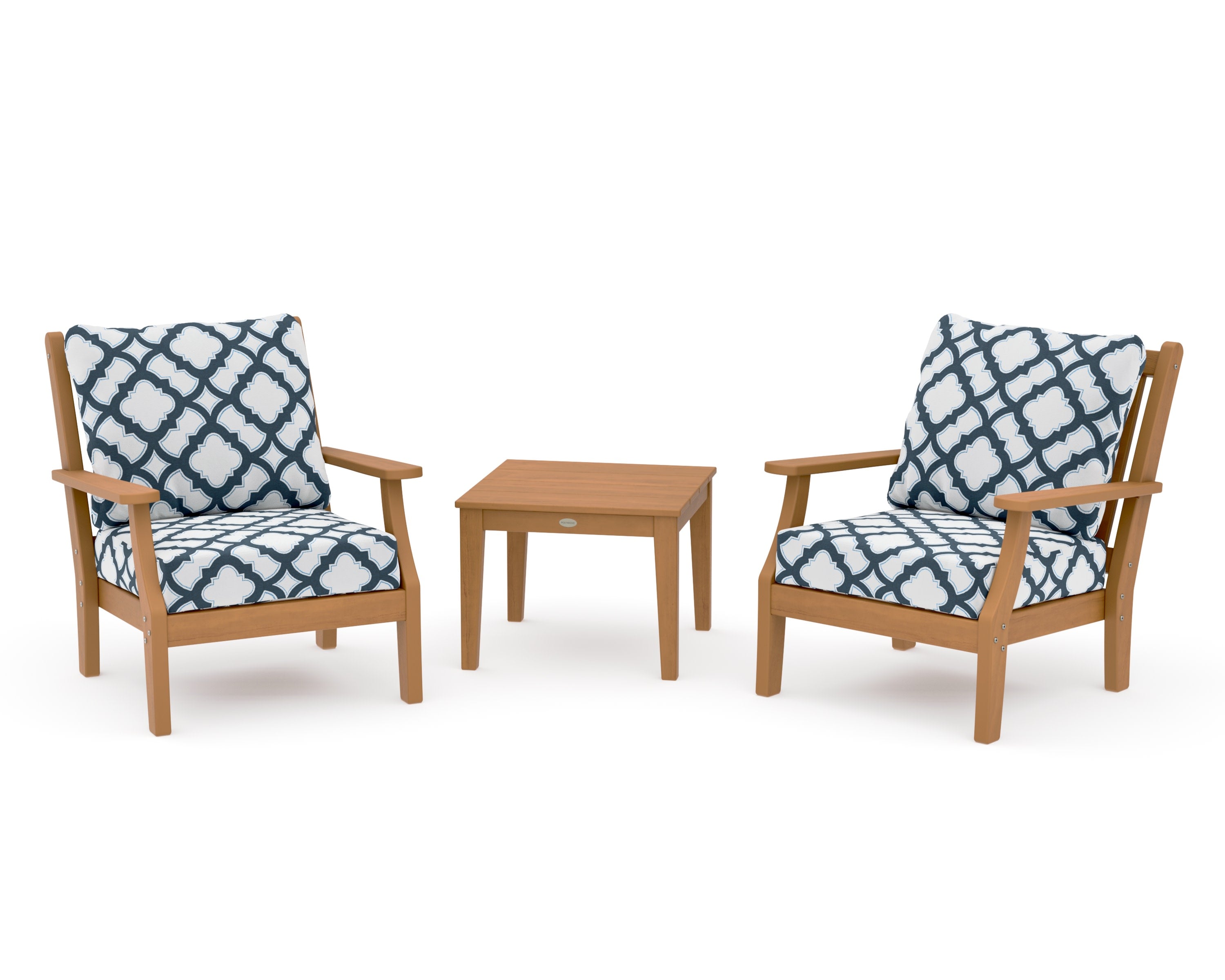 Wovendale 3-Piece Deep Seating Set in Natural / Trellis Marine Indigo