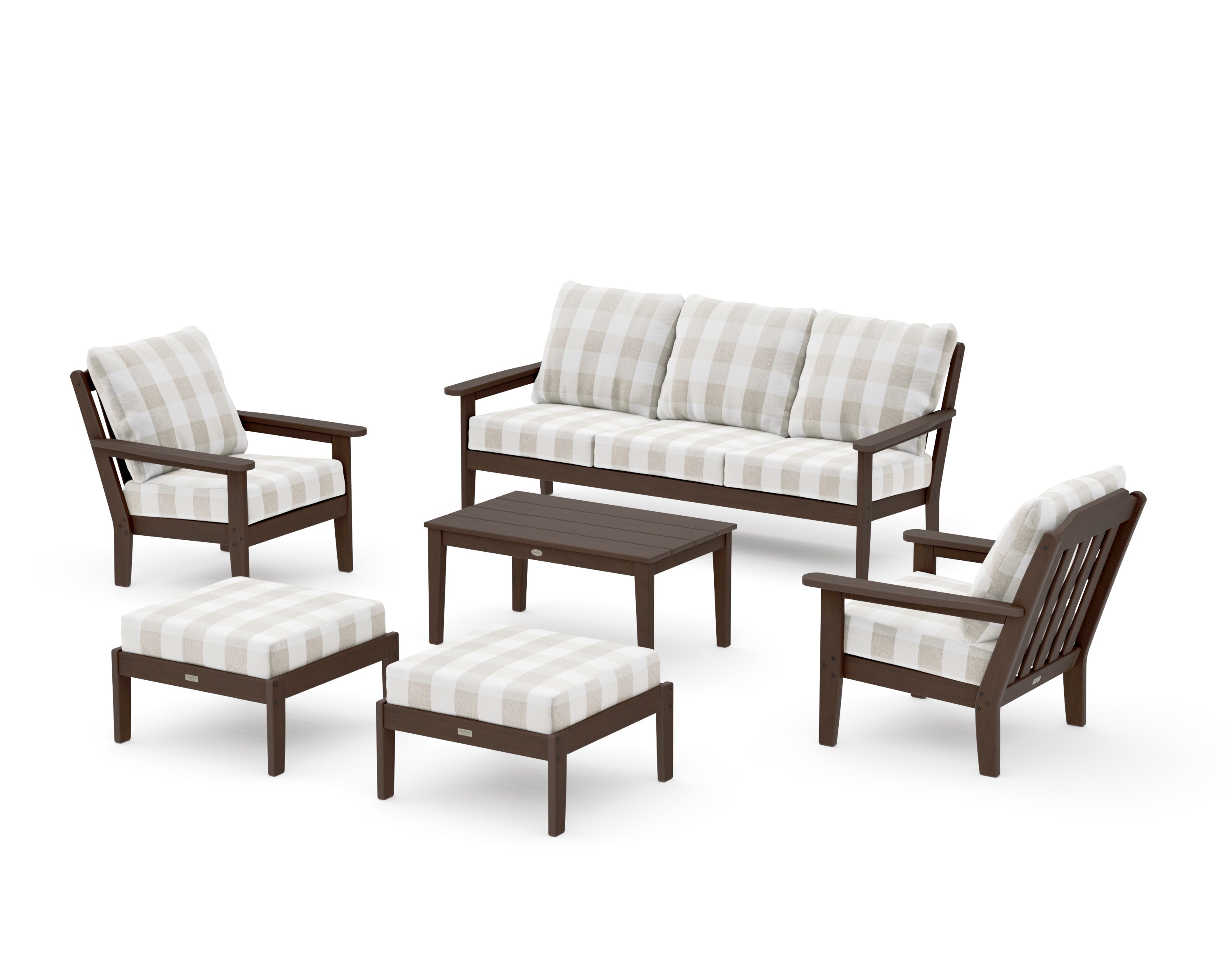 Cottage 6-Piece Lounge Sofa Set in Kona / Buffalo Plaid Dune Burlap