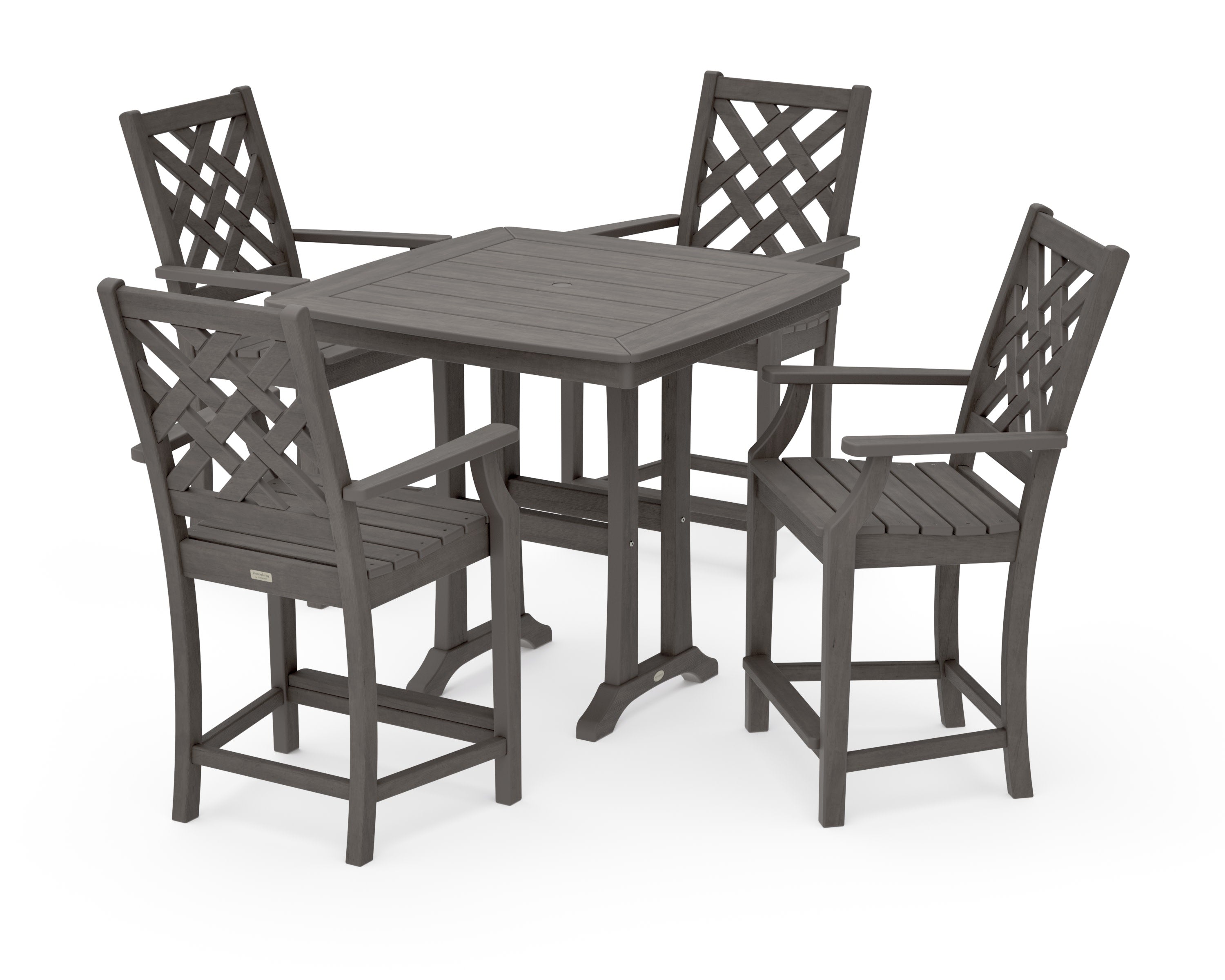 Wovendale 5-Piece Counter Set with Trestle Legs in Driftwood