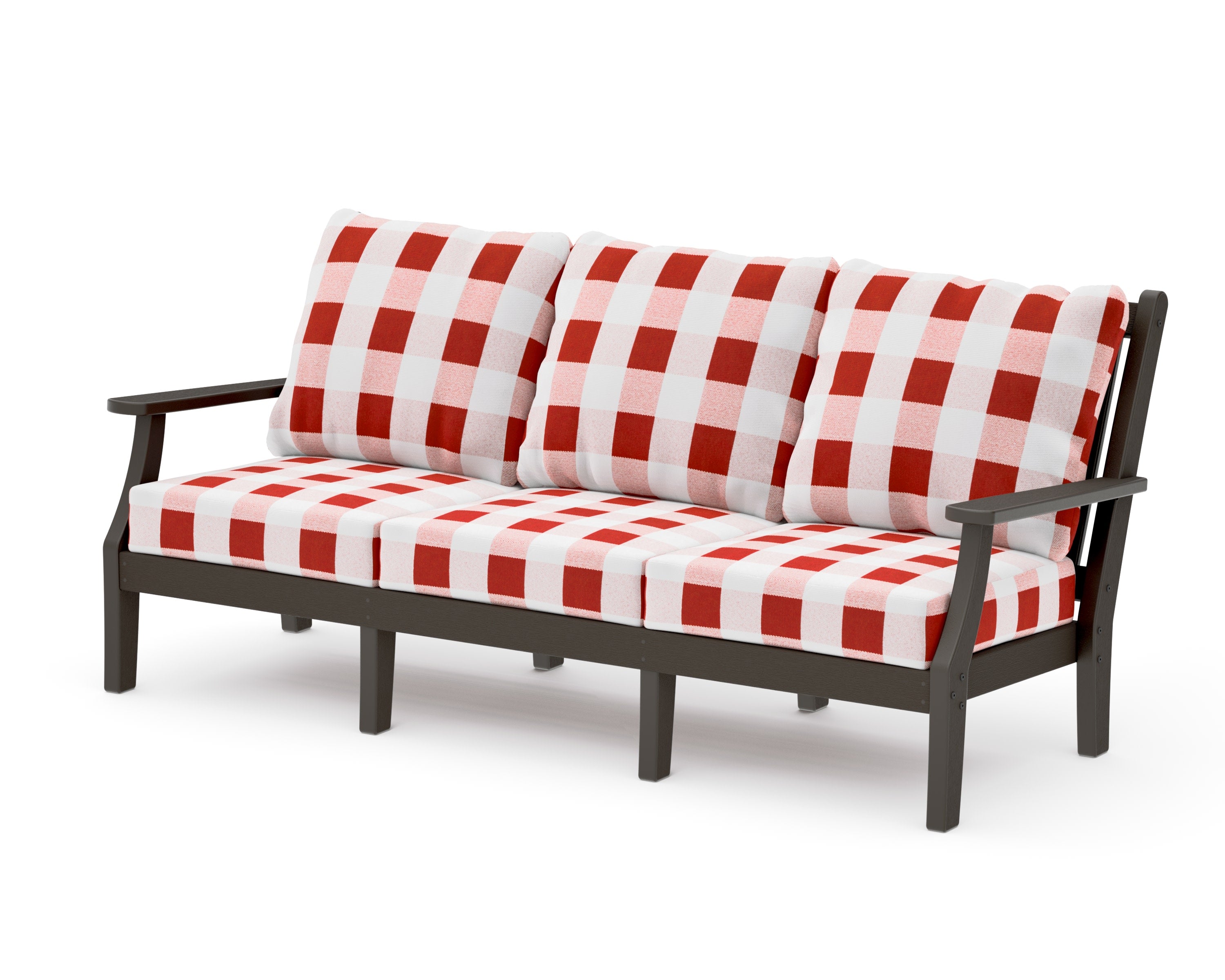 Wovendale Deep Seating Sofa in Vintage Coffee / Buffalo Plaid Crimson