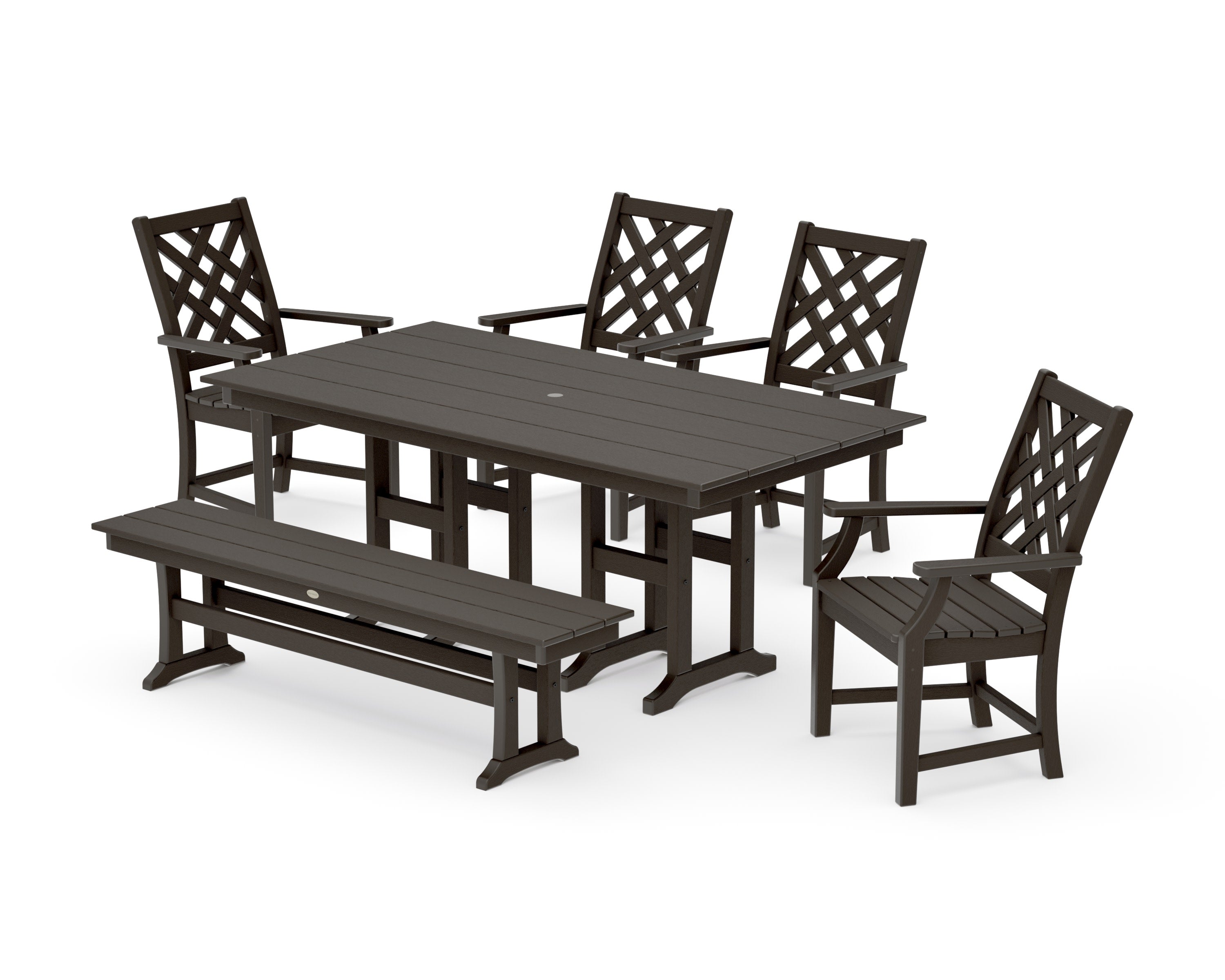 Wovendale 6-Piece Farmhouse Dining Set with Bench in Vintage Coffee