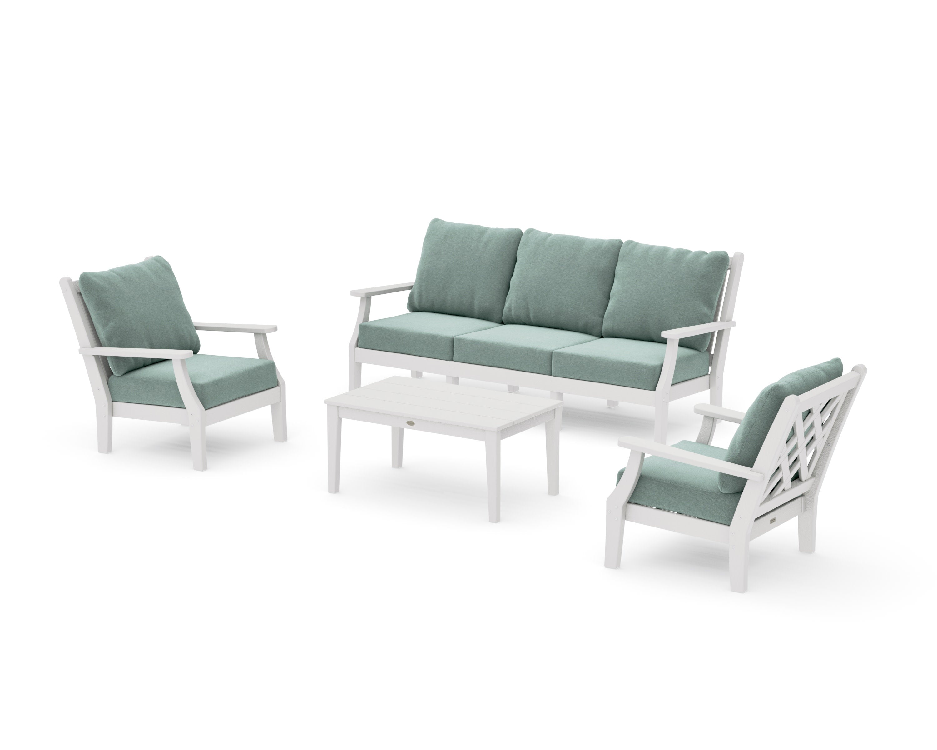Wovendale 4-Piece Deep Seating Set with Sofa in Vintage White / Glacier Spa