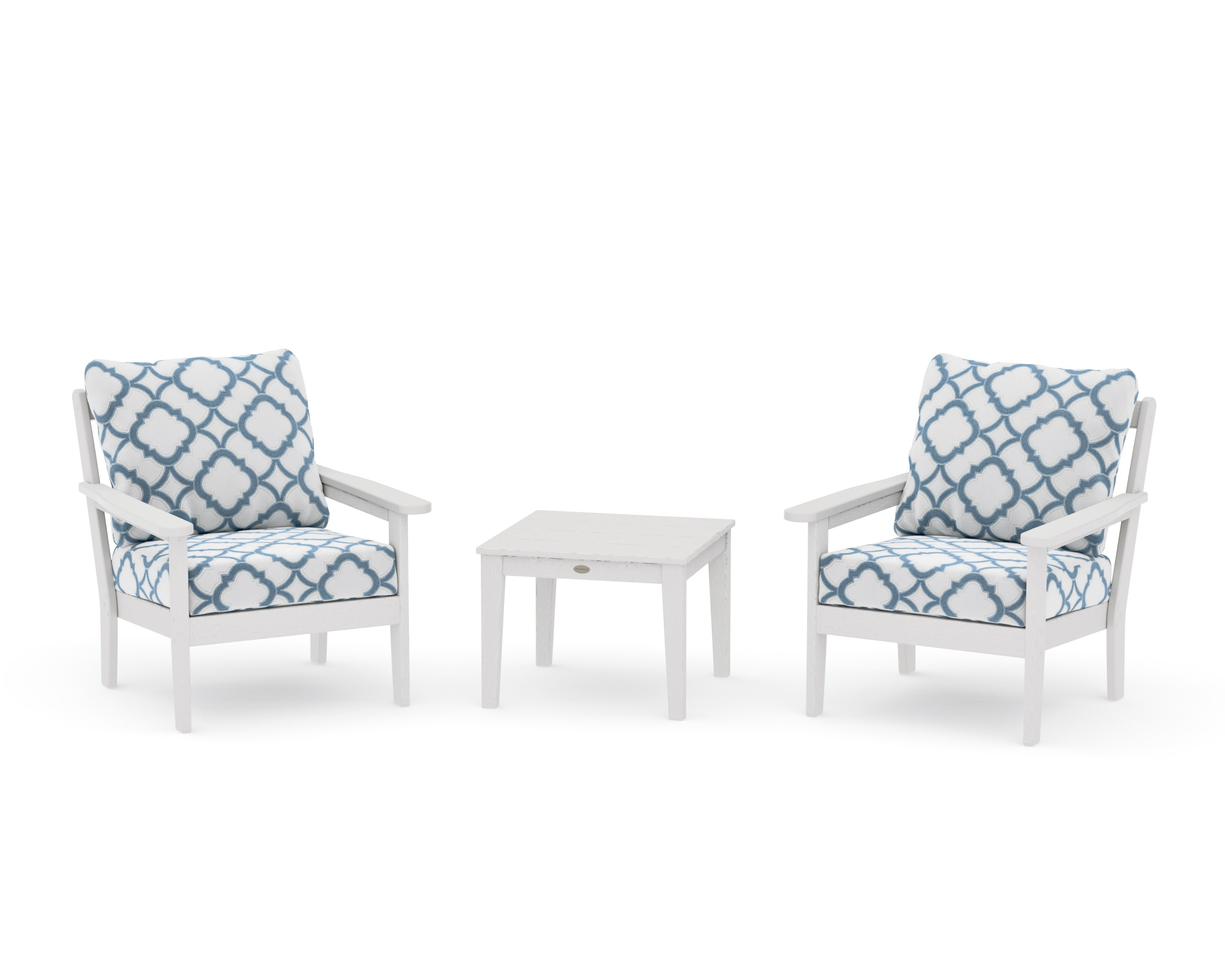 Cottage 3-Piece Deep Seating Set in Vintage White / Trellis Sky Blue